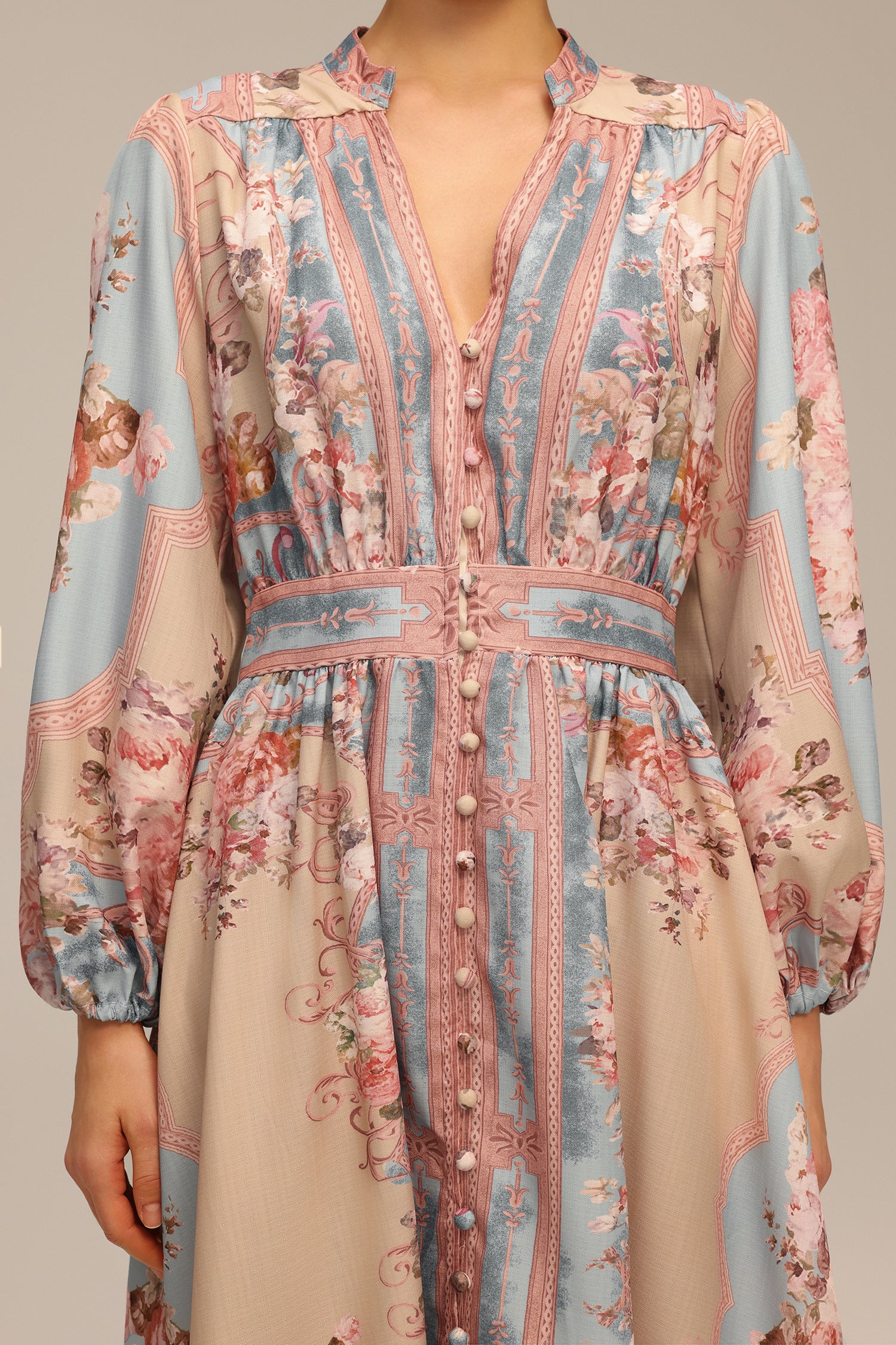 Dorte Long Sleeve Floral Printed Maxi Dress