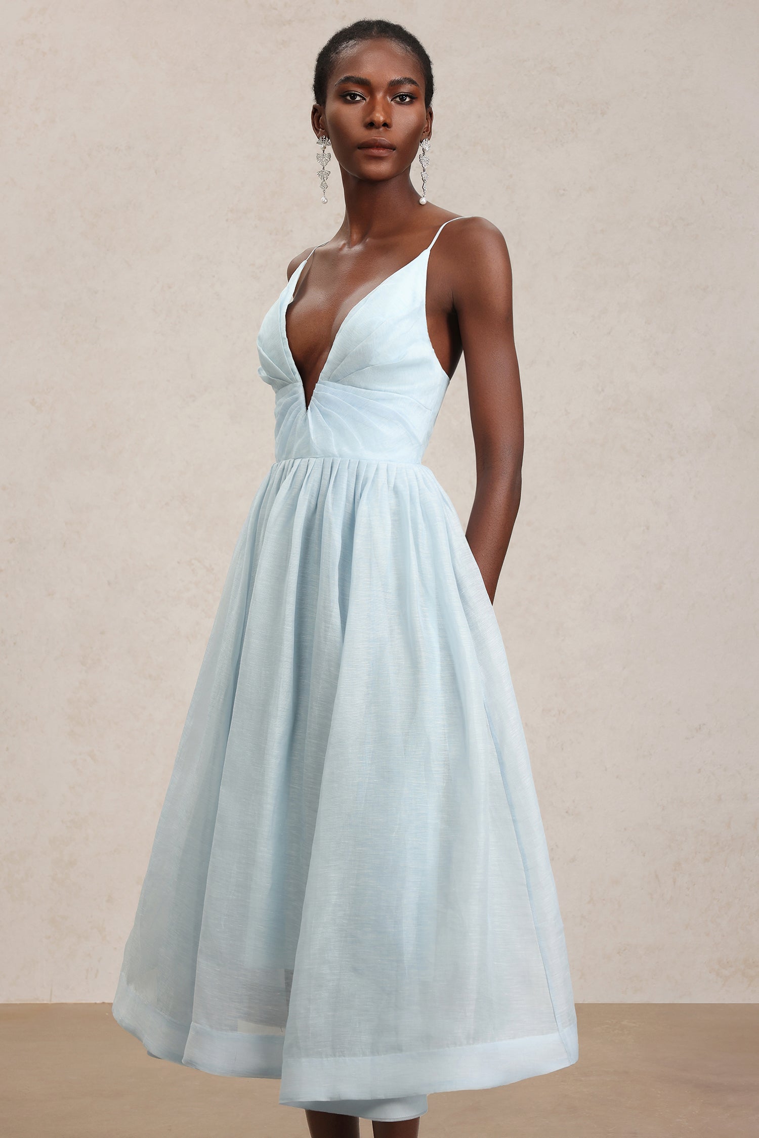 Radmila Halter Deep-V Folds Maxi Dress