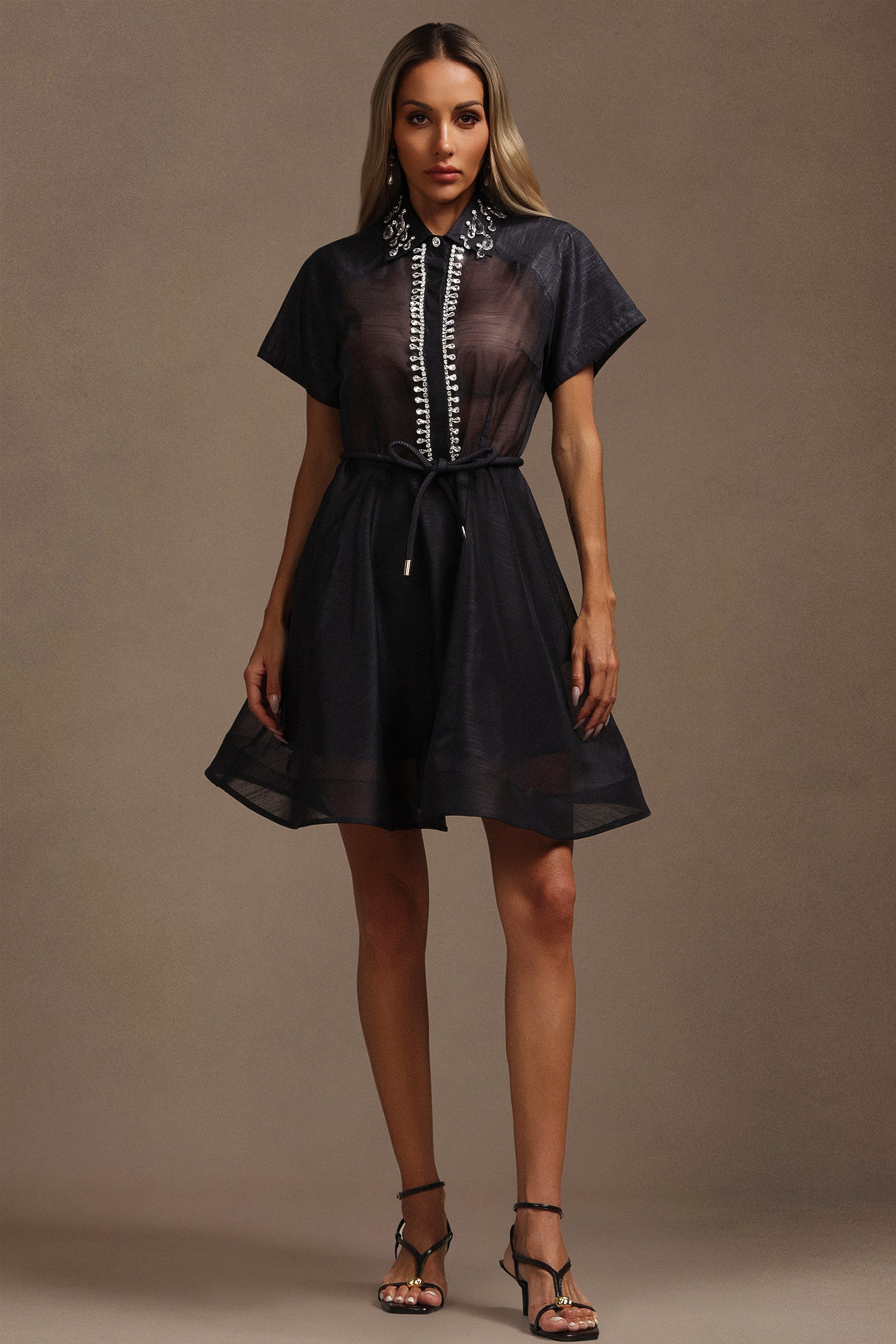 Gerianna Short Sleeves Diamond Mini Dress