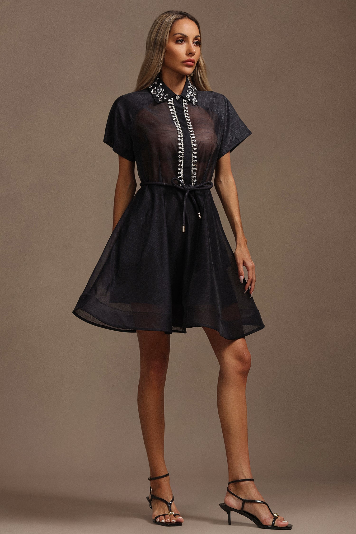 Gerianna Short Sleeves Diamond Mini Dress