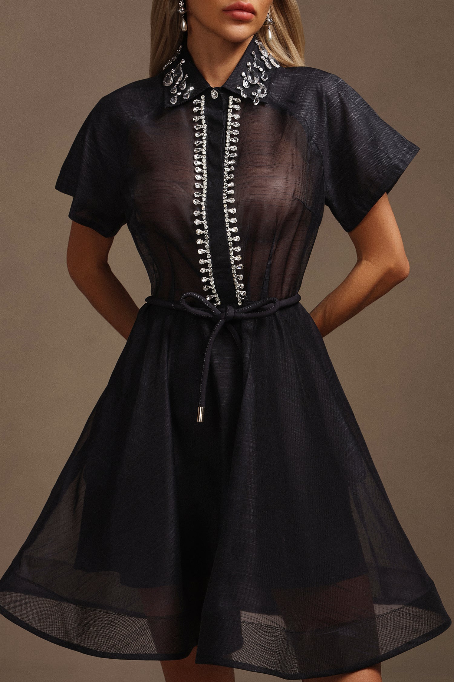 Gerianna Short Sleeves Diamond Mini Dress