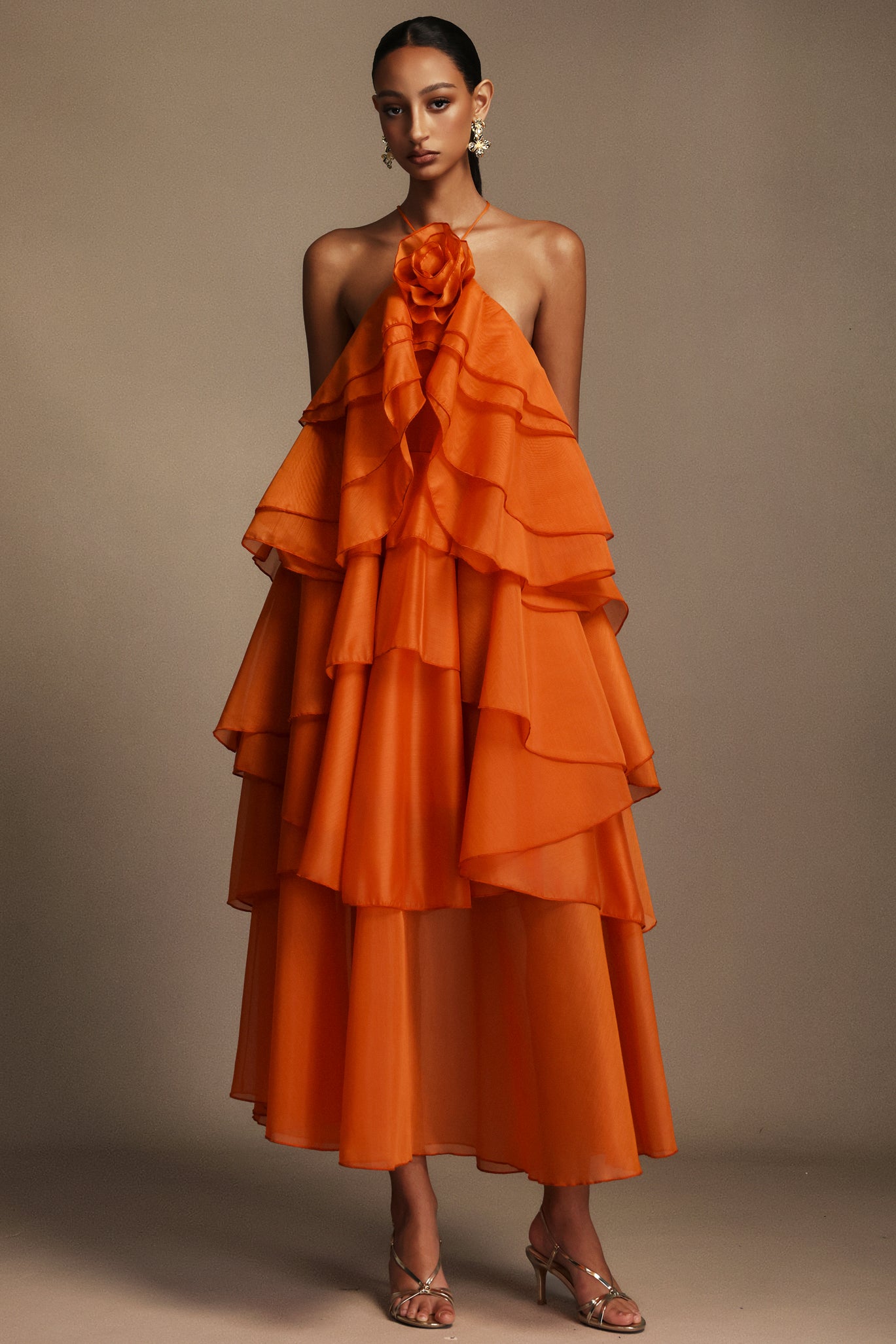 Jesmin Sleeveless Flower Layered Folds Maxi Dress