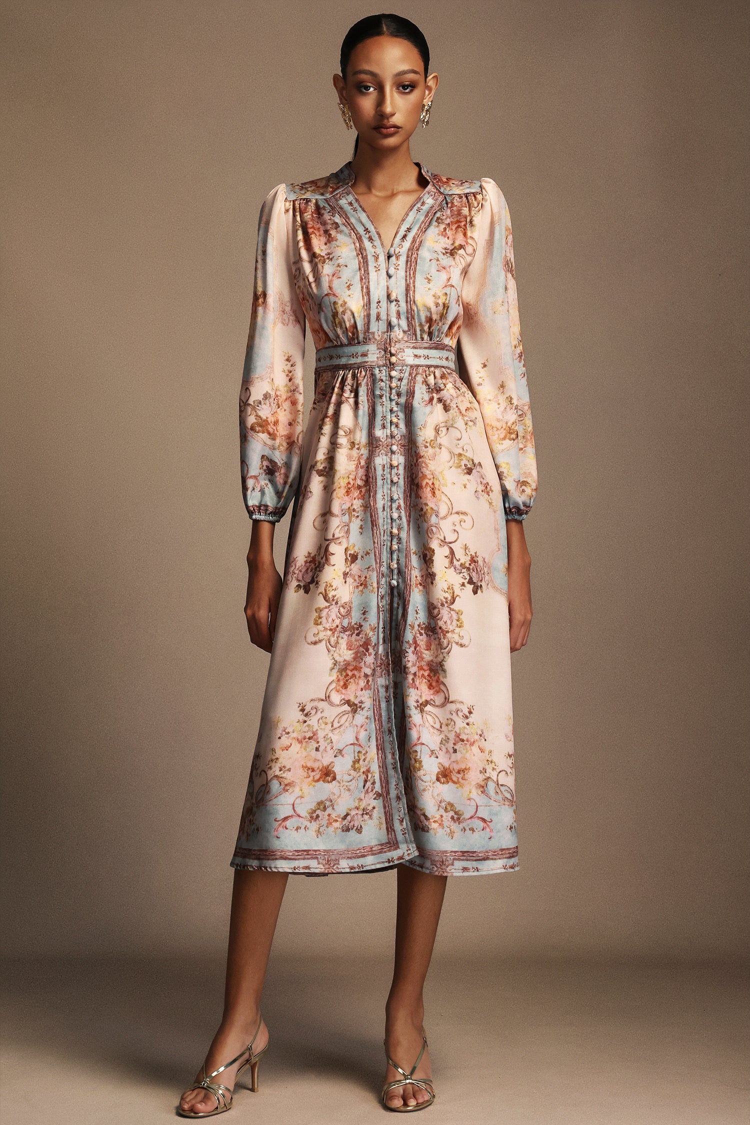 Edan Floral Printed Long Sleeves Midi Dress
