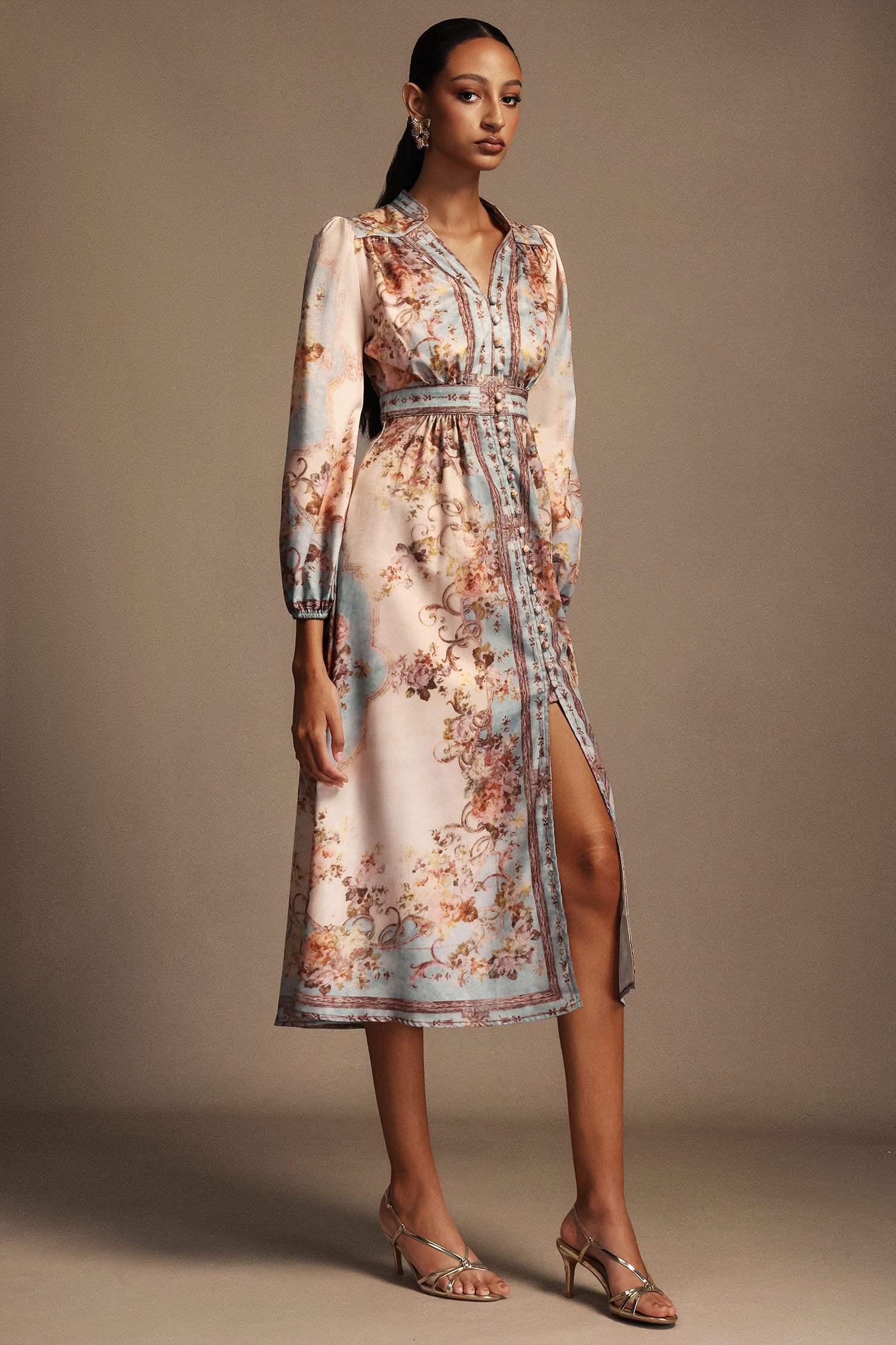 Edan Floral Printed Long Sleeves Midi Dress