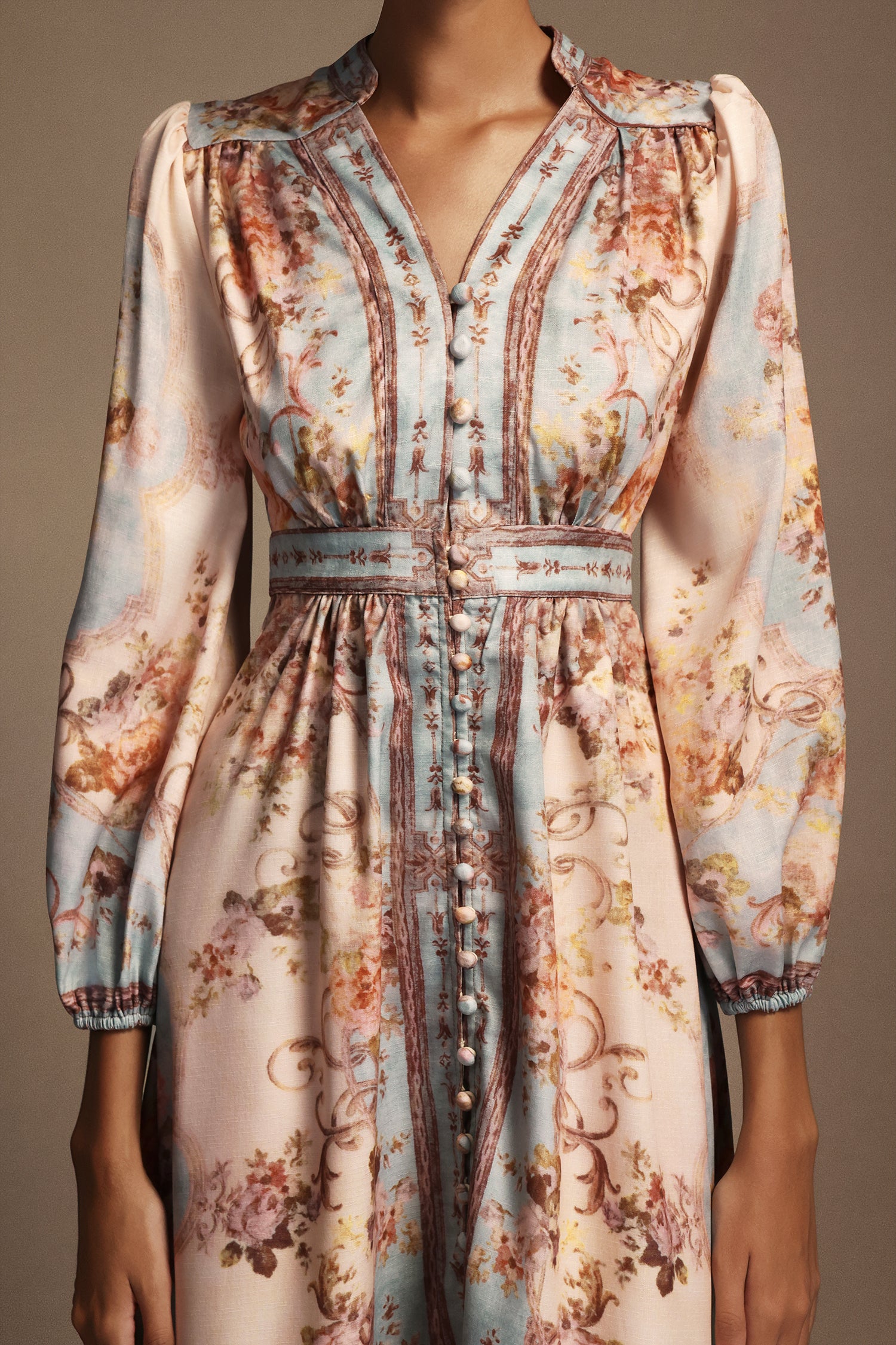 Edan Floral Printed Long Sleeves Midi Dress