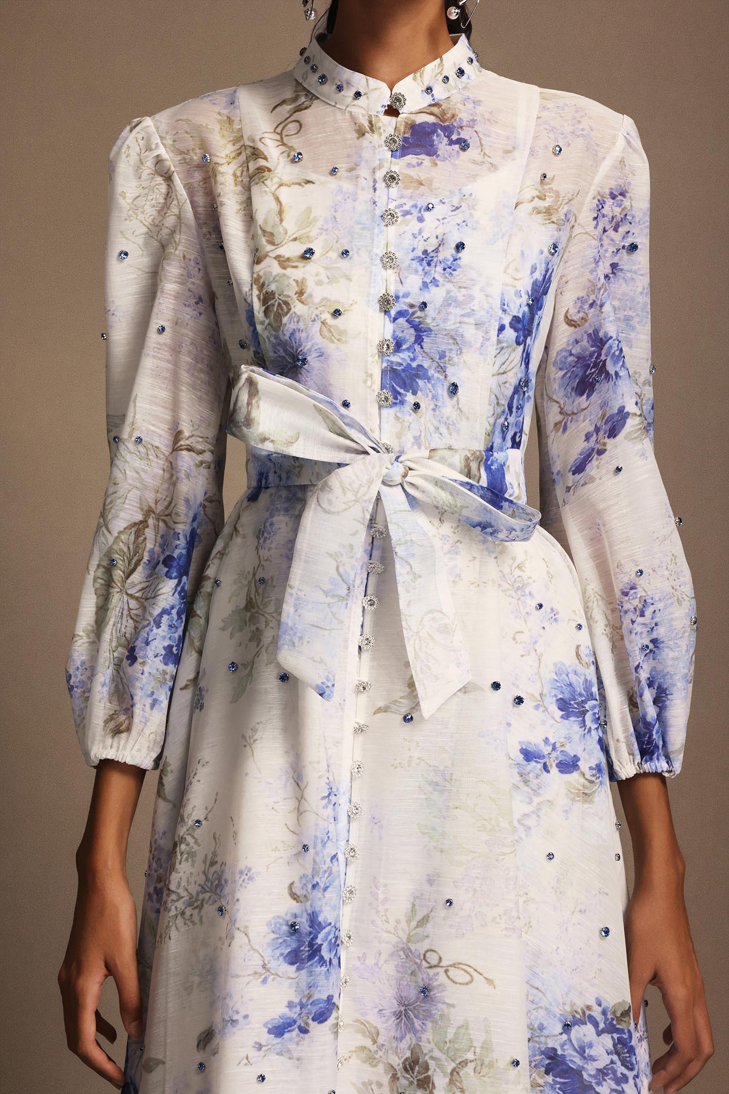 Ilsa Long Sleeves Floral Printed Diamond Midi Dress