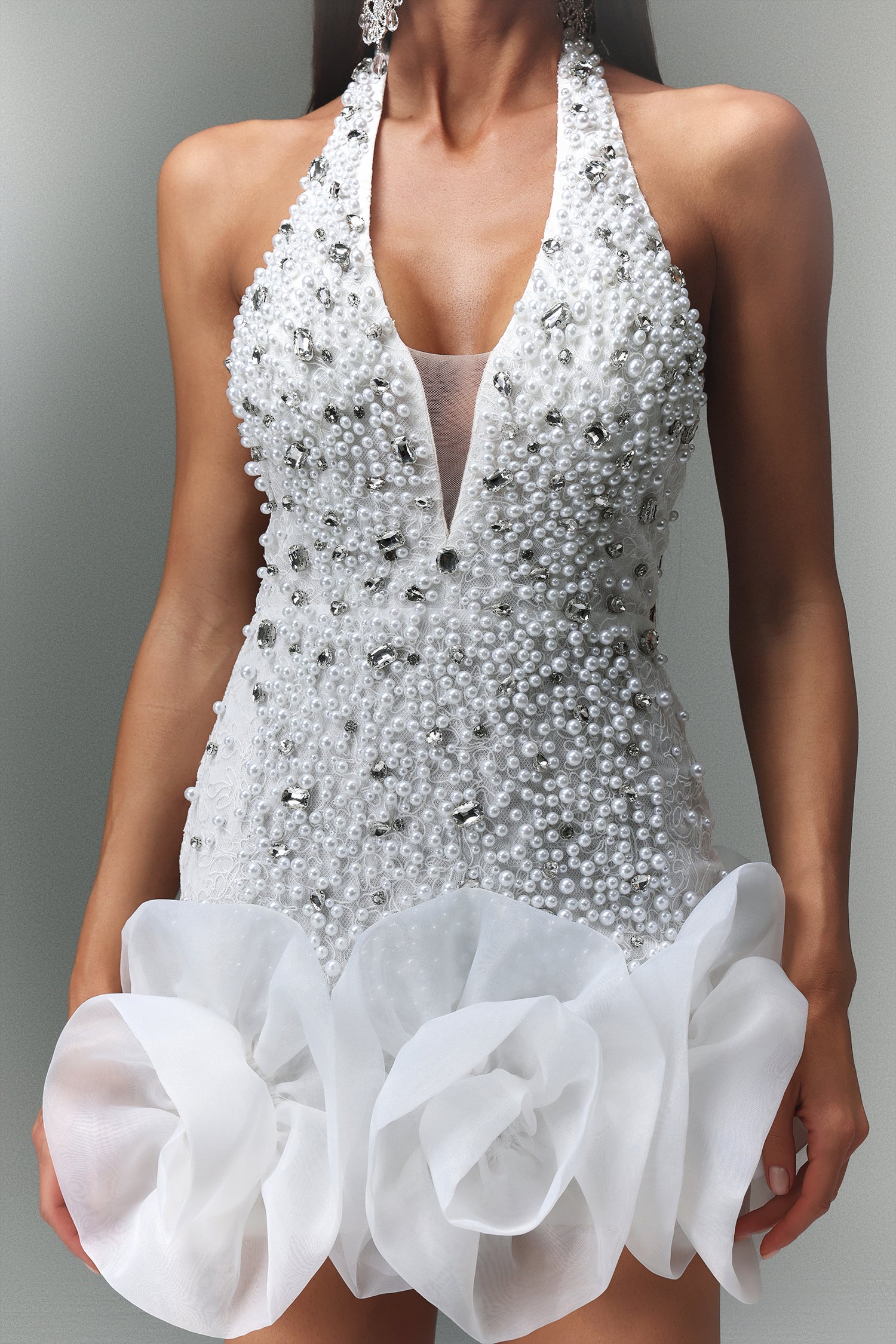 Tove Sleeveless V-neck Diamond Flowers Mini Dress