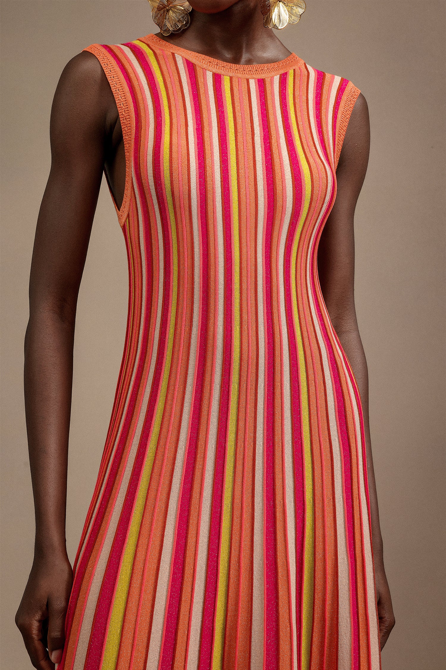 Noma Sleeveless Round Neck Candy Strip Maxi Dress