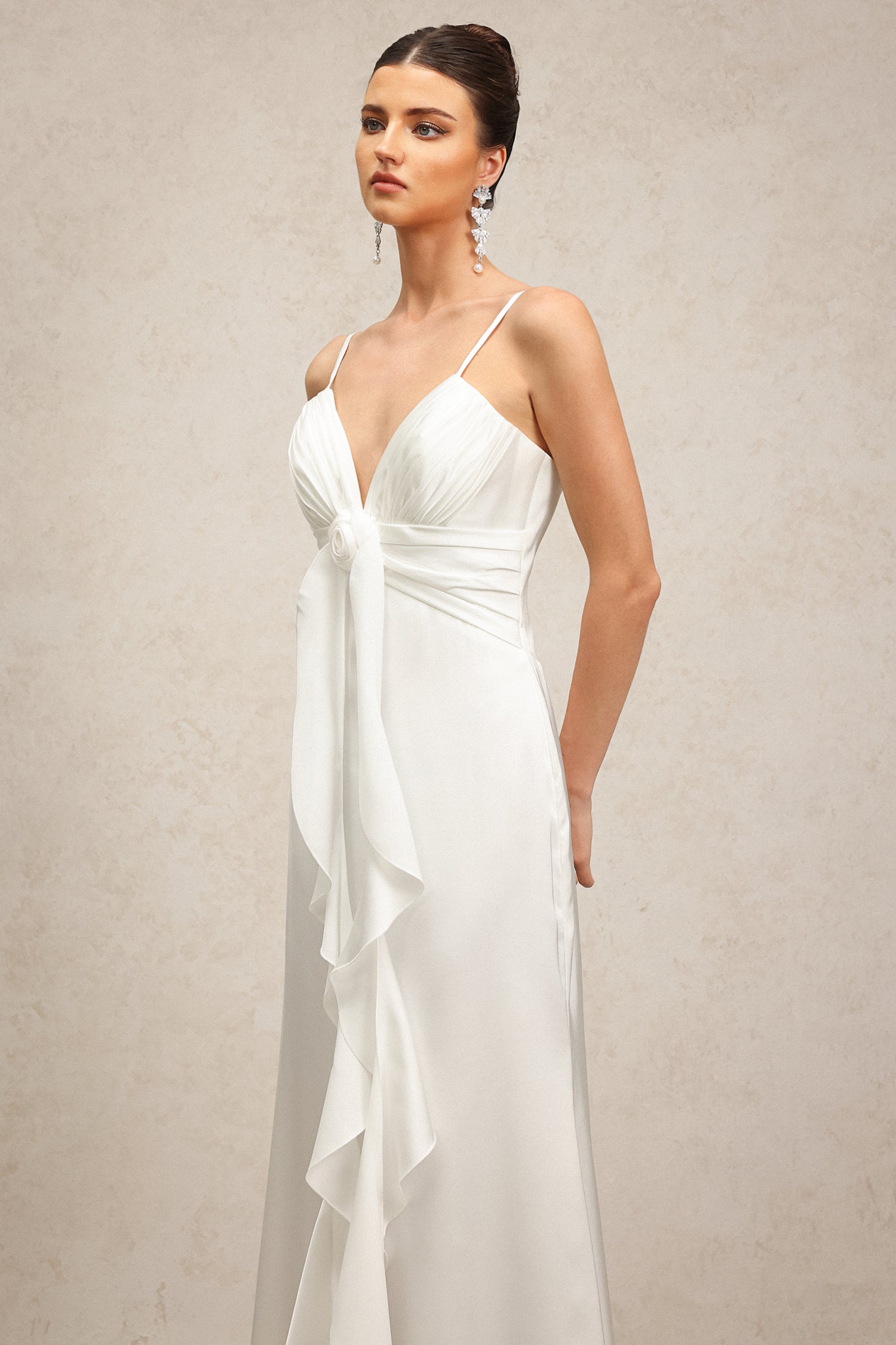 Yvonne Sleeveless V-Neck Flowers Flounce Maxi Dress