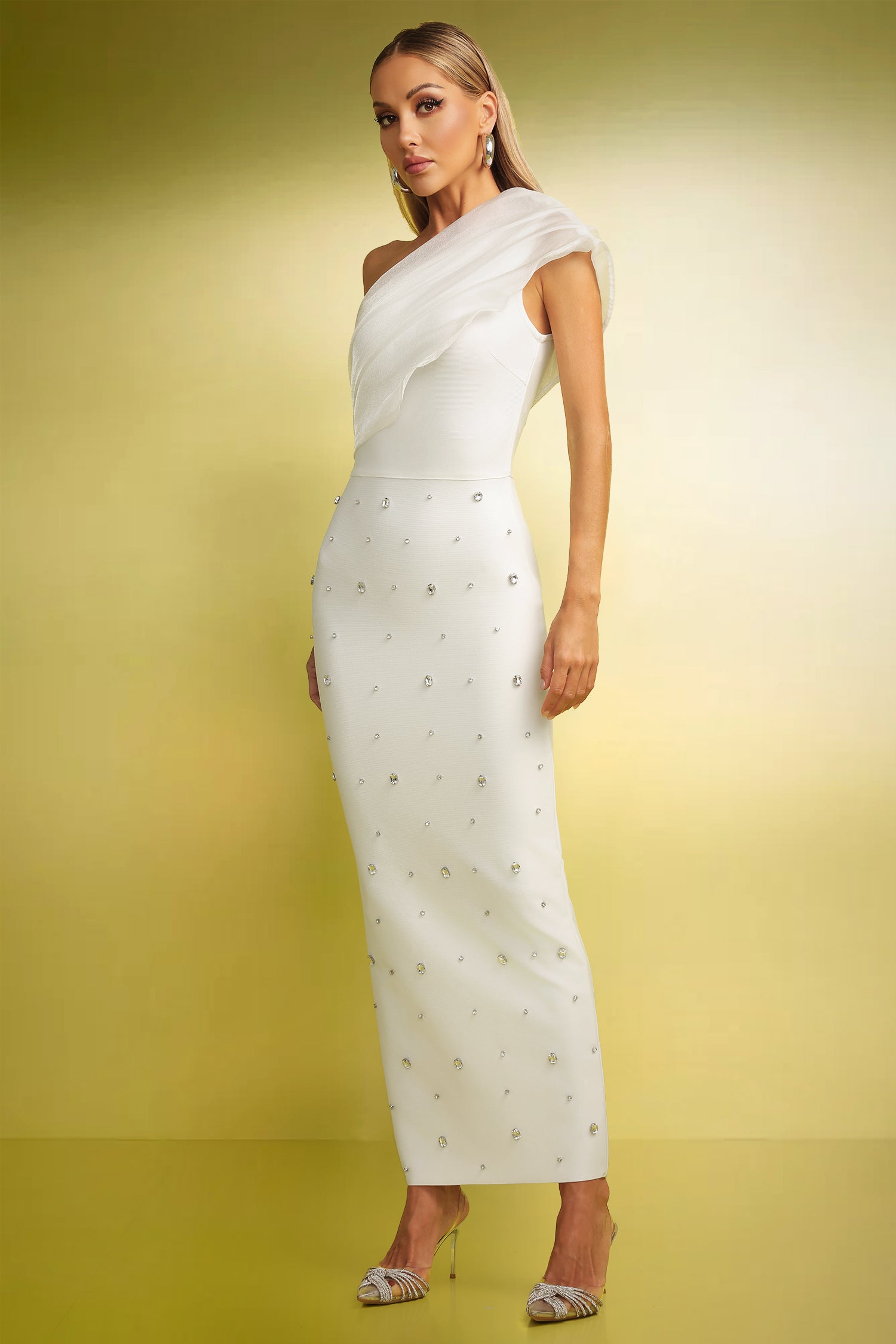 Pana One Shoulder Diamond Slim Bandage Maxi Dress