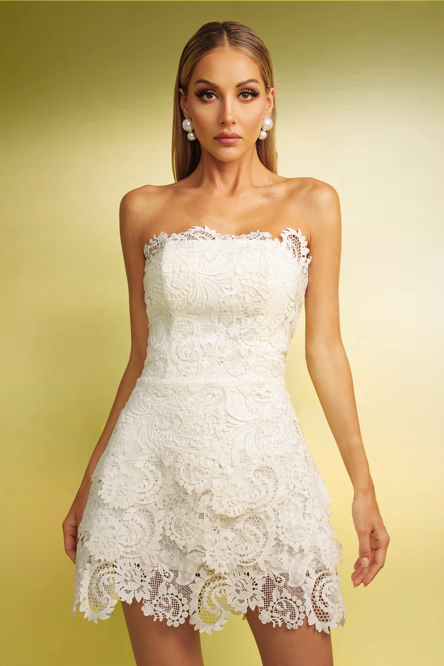 Yuico Lace Strapless Mini Dress