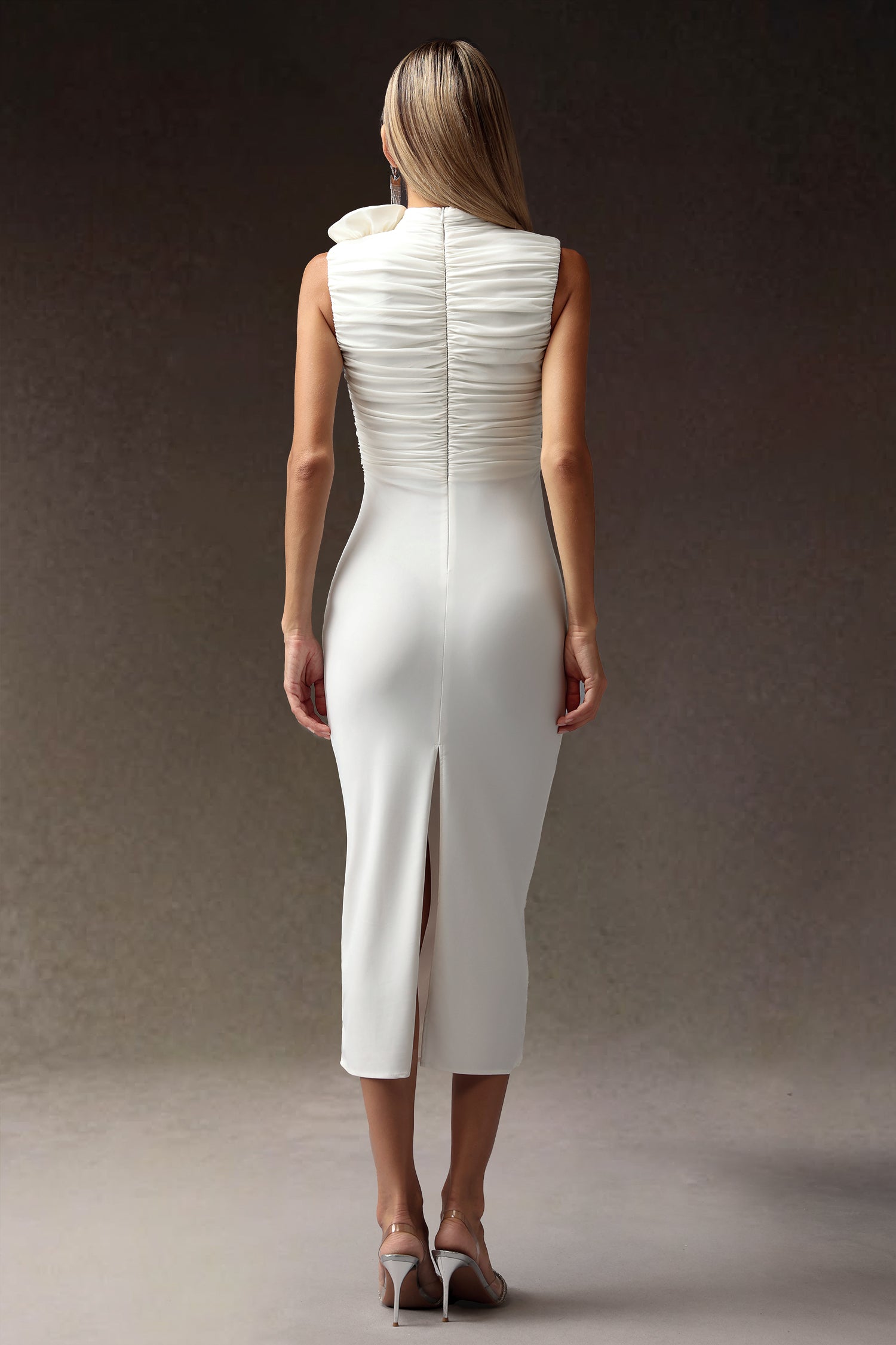 Shaney Flowers Slim Sleeveless Midi Dress