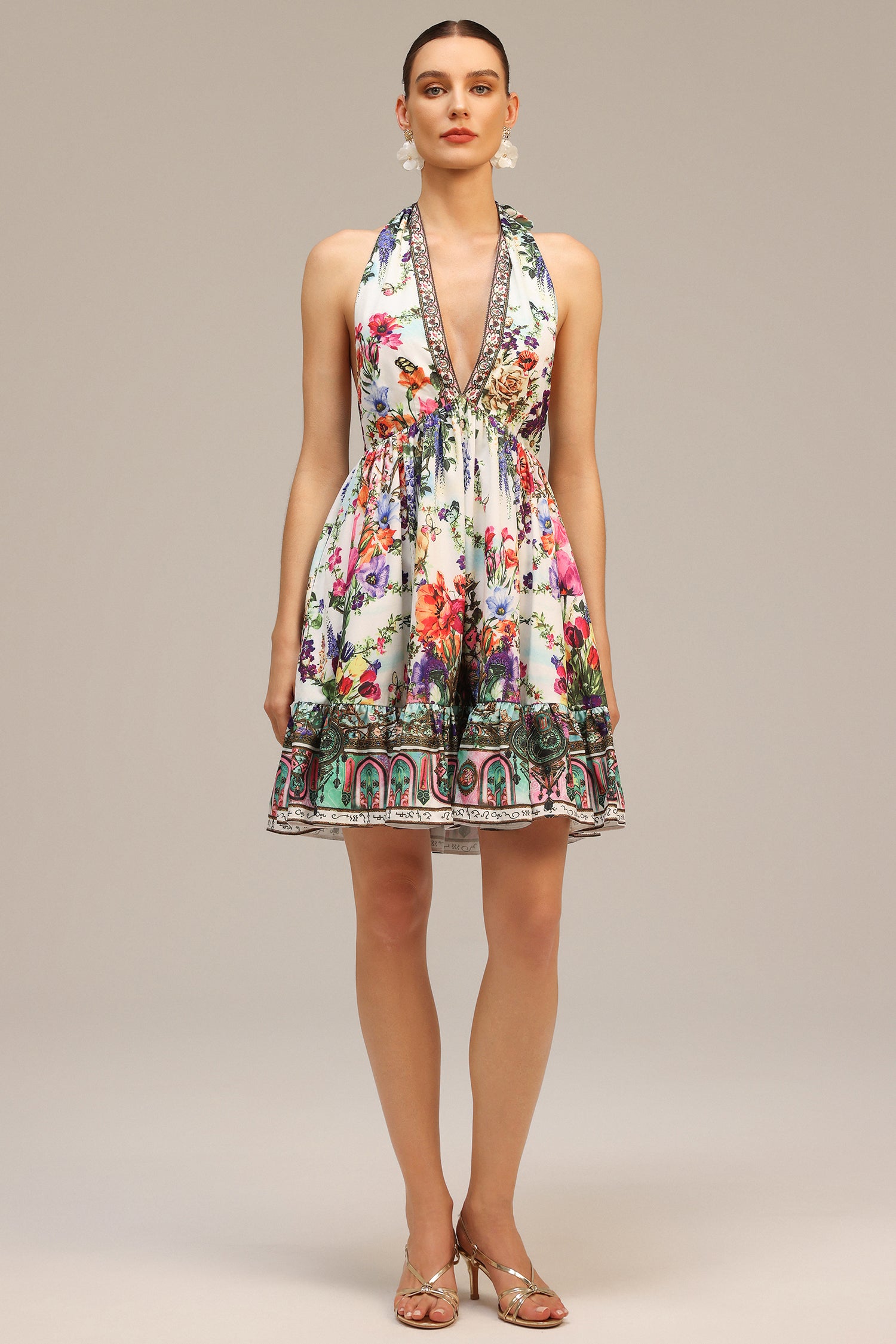 Emier V-neck Floral Printed Mini Dress