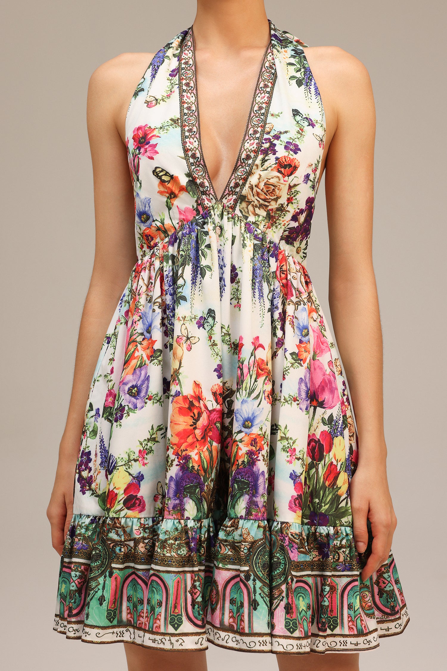Emier V-neck Floral Printed Mini Dress