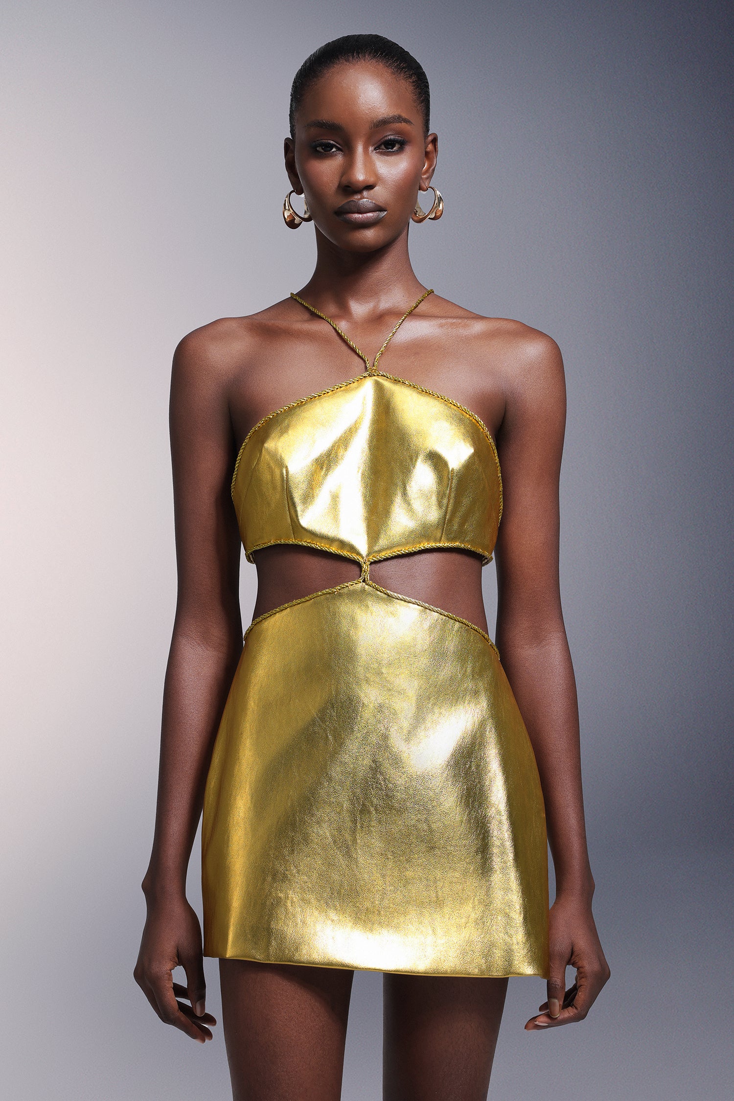 Pola Backless Leather Mini Dress