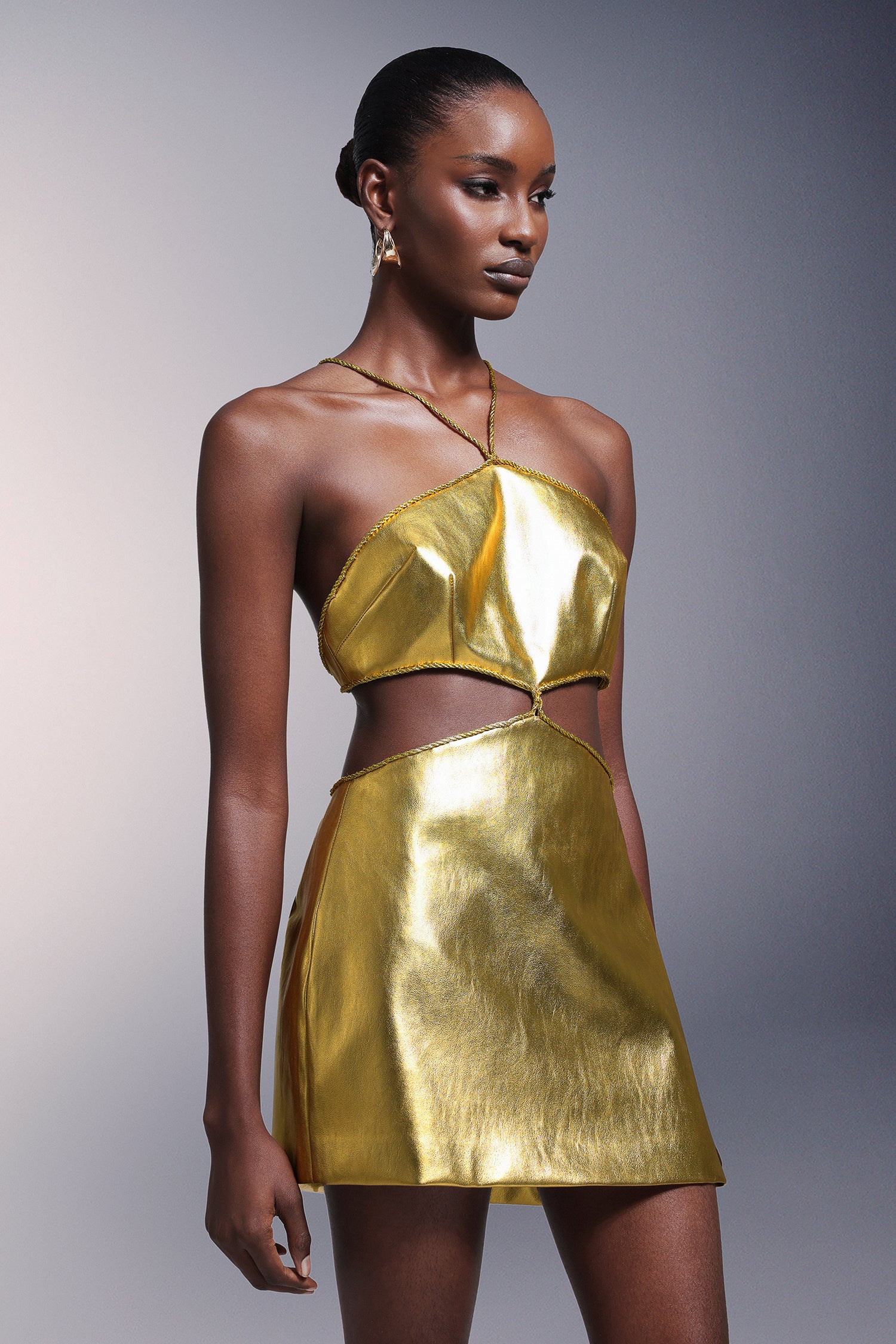 Pola Backless Leather Mini Dress