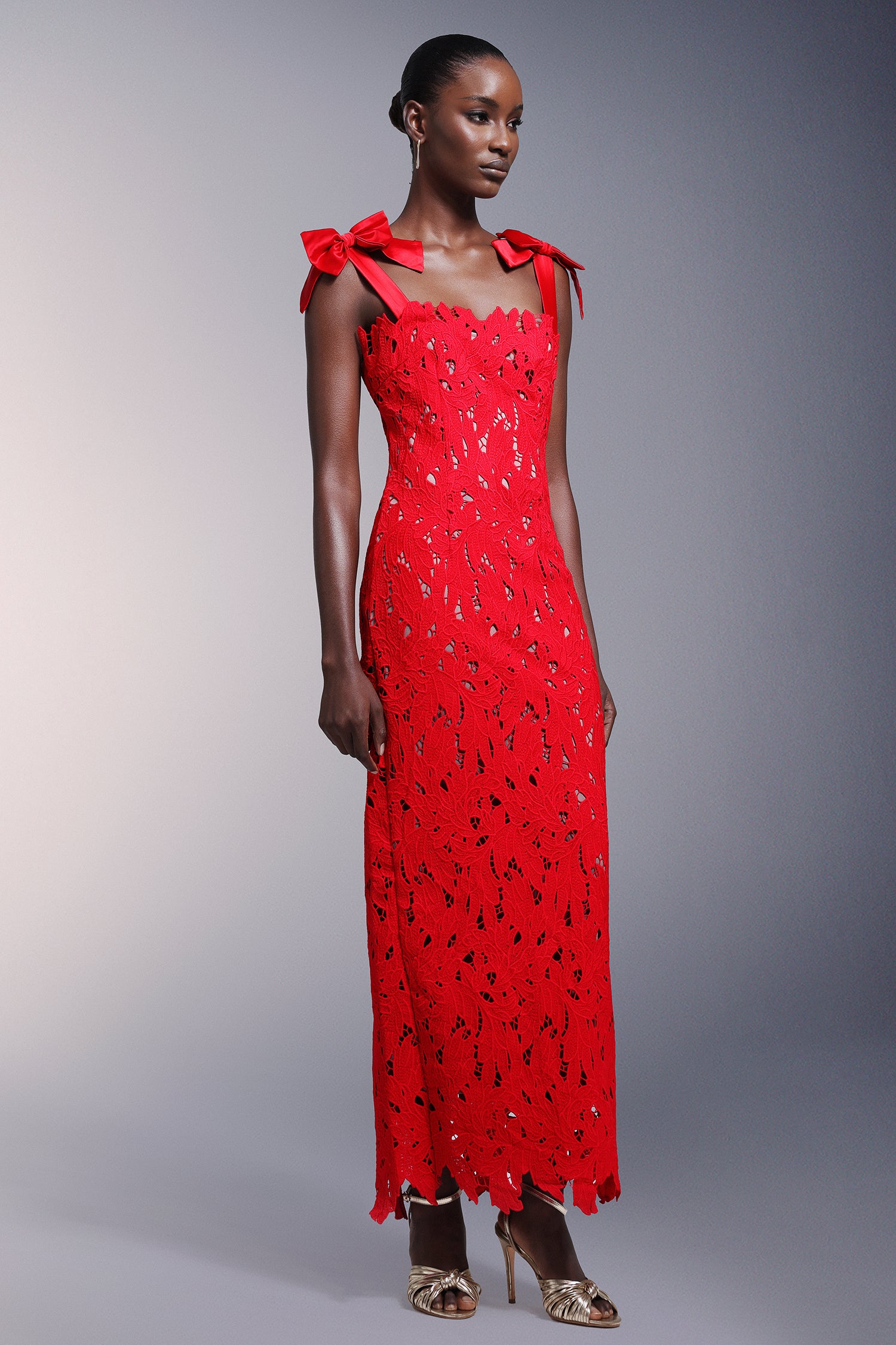 Teela Bows Lace Sleeveless Maxi Dress