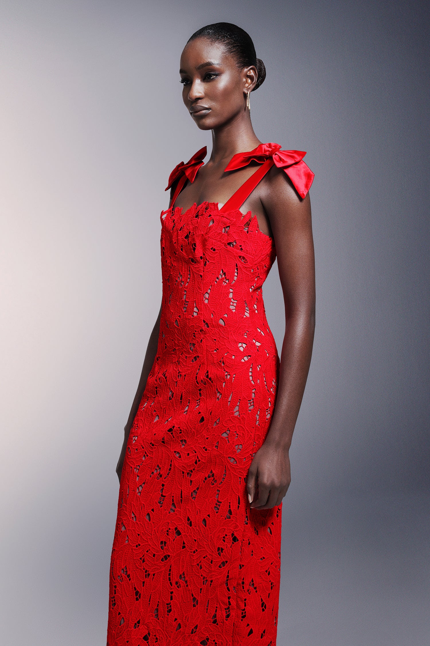 Teela Bows Lace Sleeveless Maxi Dress