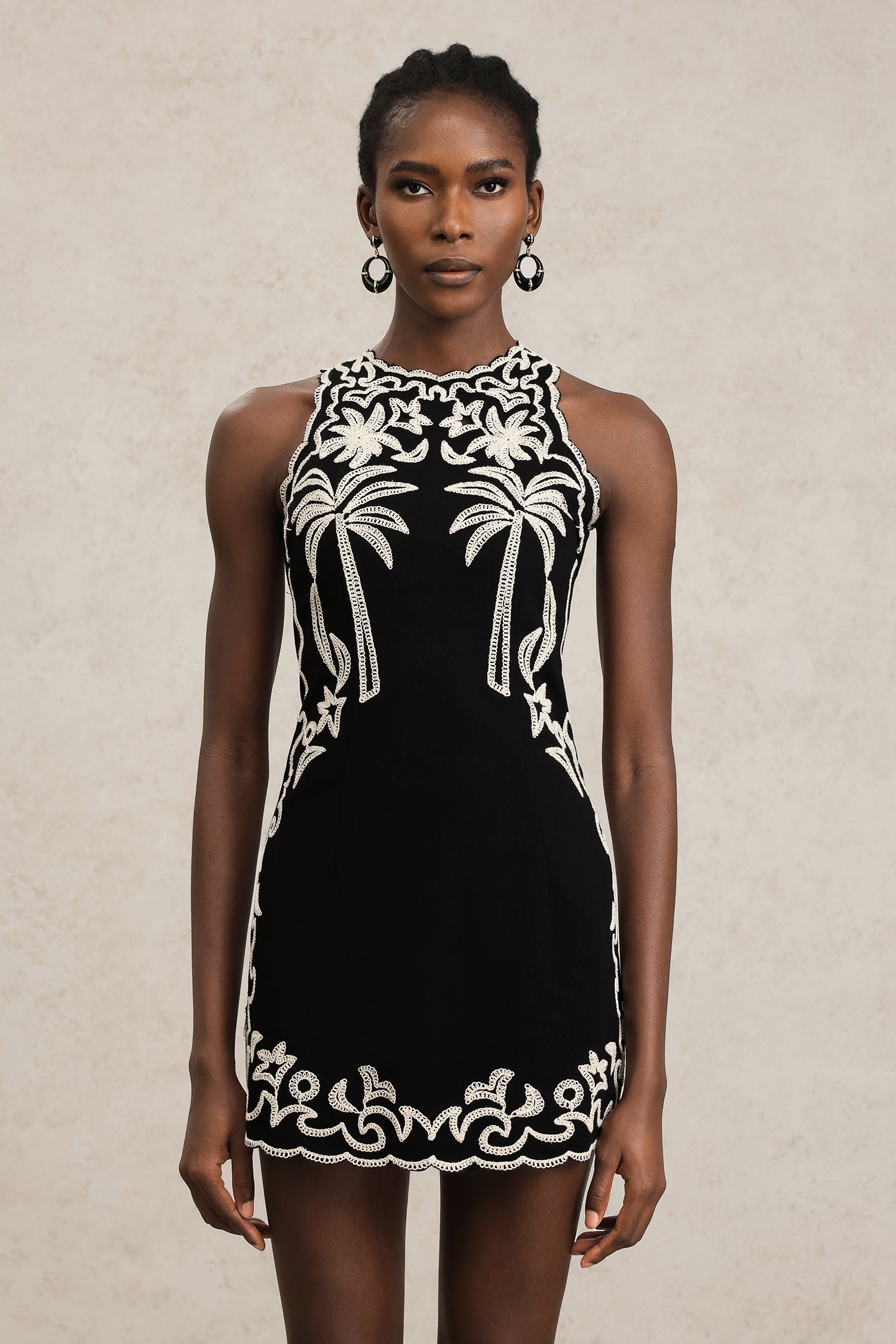 Eleni Sleeveles Round Neck Embroidery Mini Dress