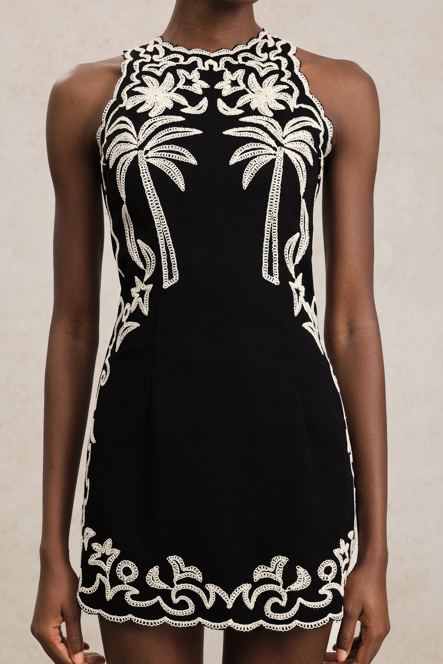 Eleni Sleeveles Round Neck Embroidery Mini Dress