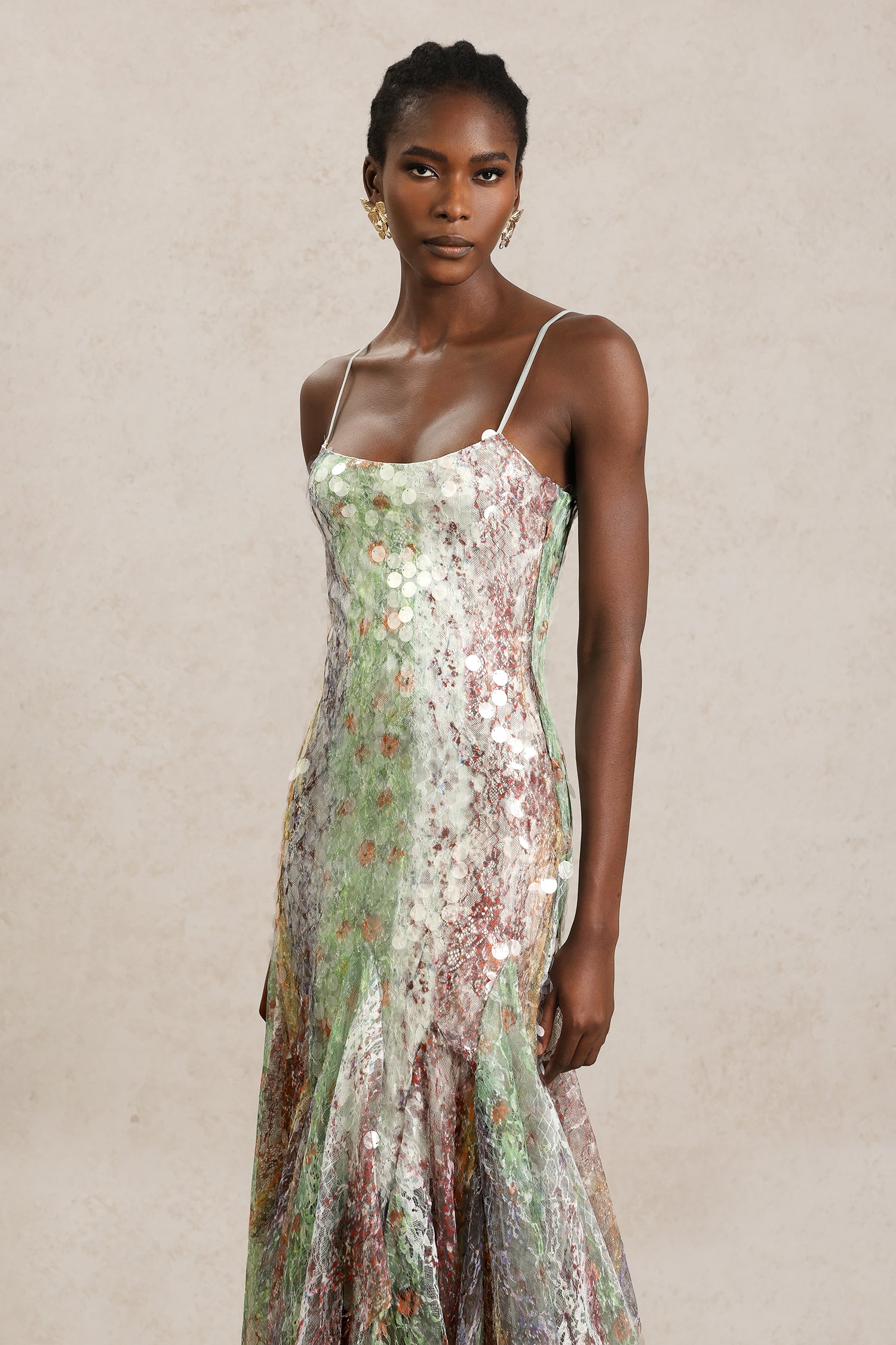 Wola Halter Printed Sequin Maxi Dress