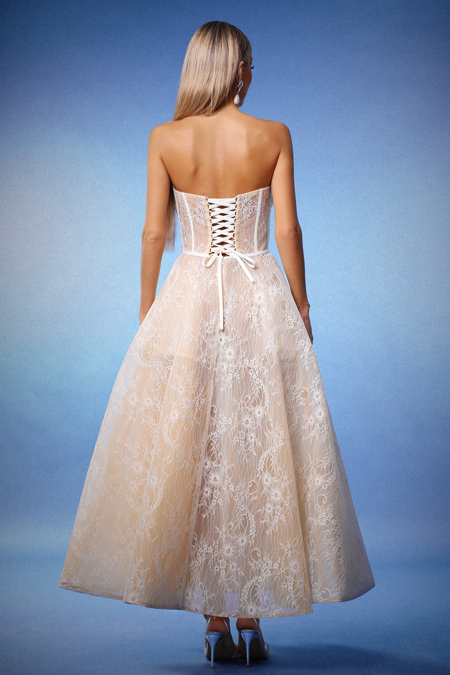 Kolia Flowers Lace Strapless Maxi Dress