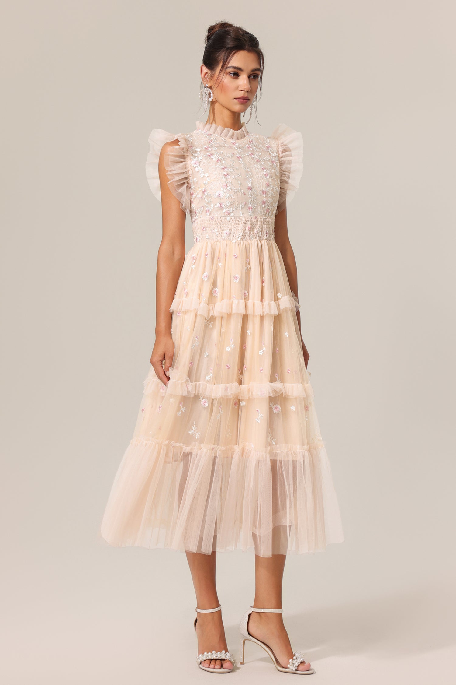 Quinny Round Neck Folds Sleeveless Midi Dress