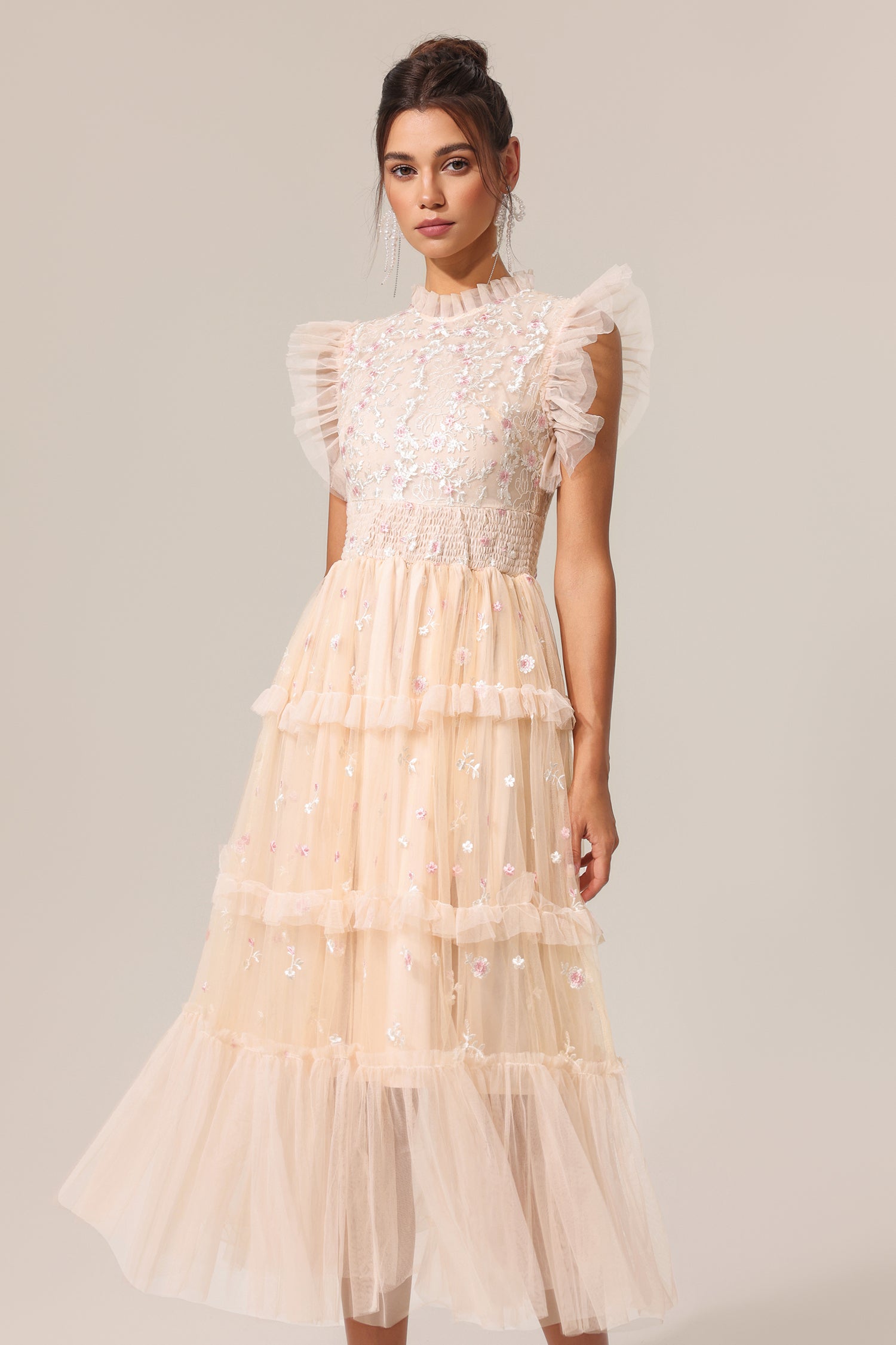 Quinny Round Neck Folds Sleeveless Midi Dress