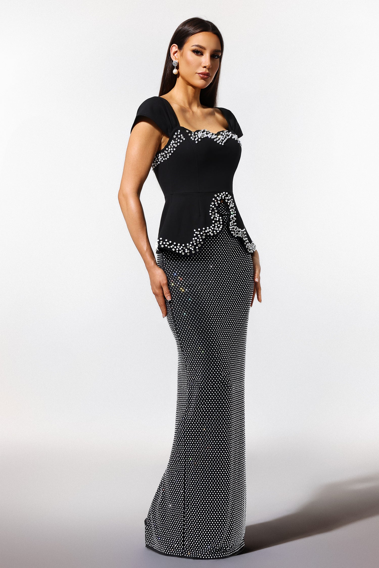 Vercia Off-The-Shoulder Diamond Bandage Maxi Dress