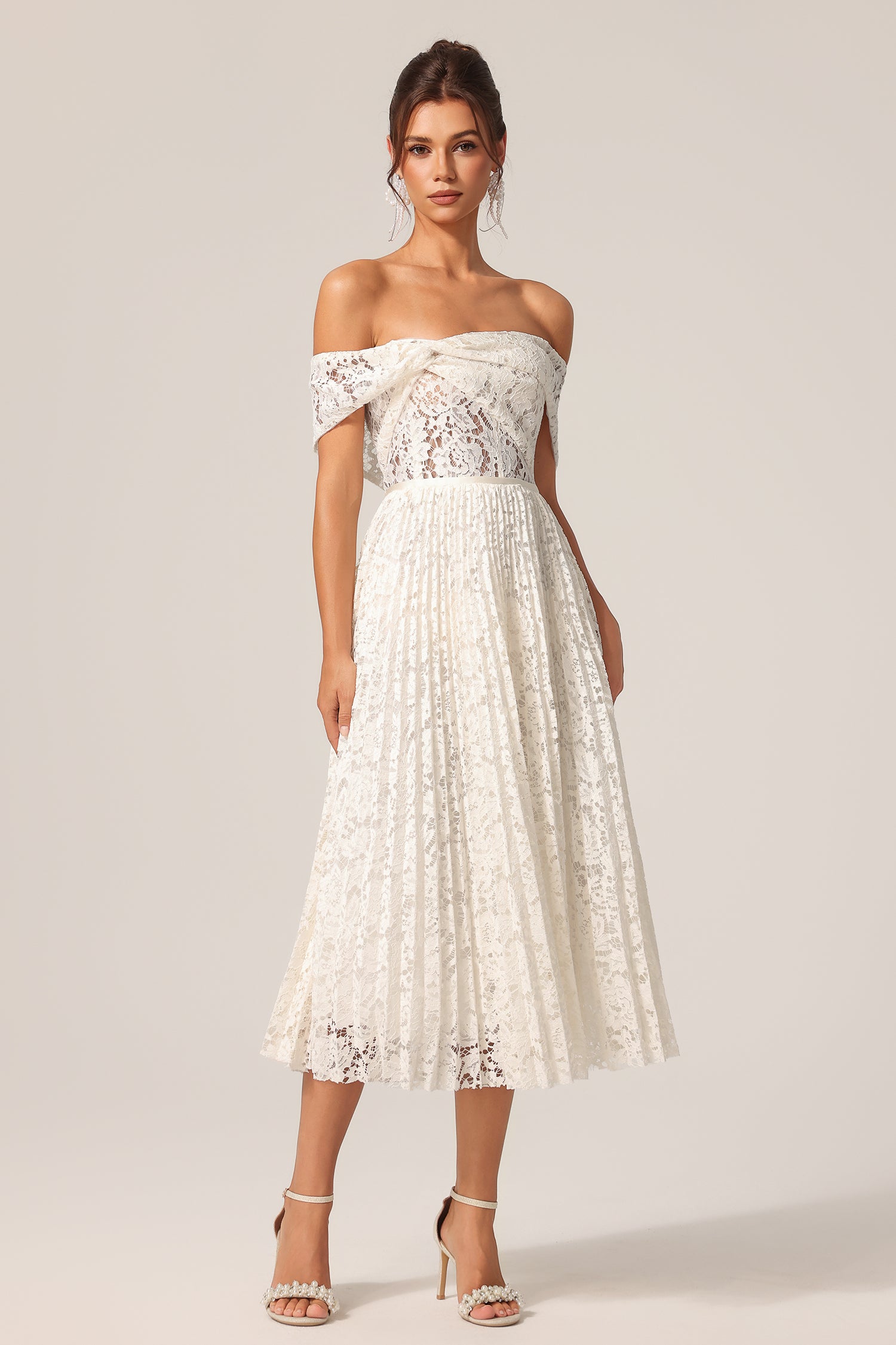 Sagako Off-The-Shoulder Folds Flowers Lace Maxi Dress