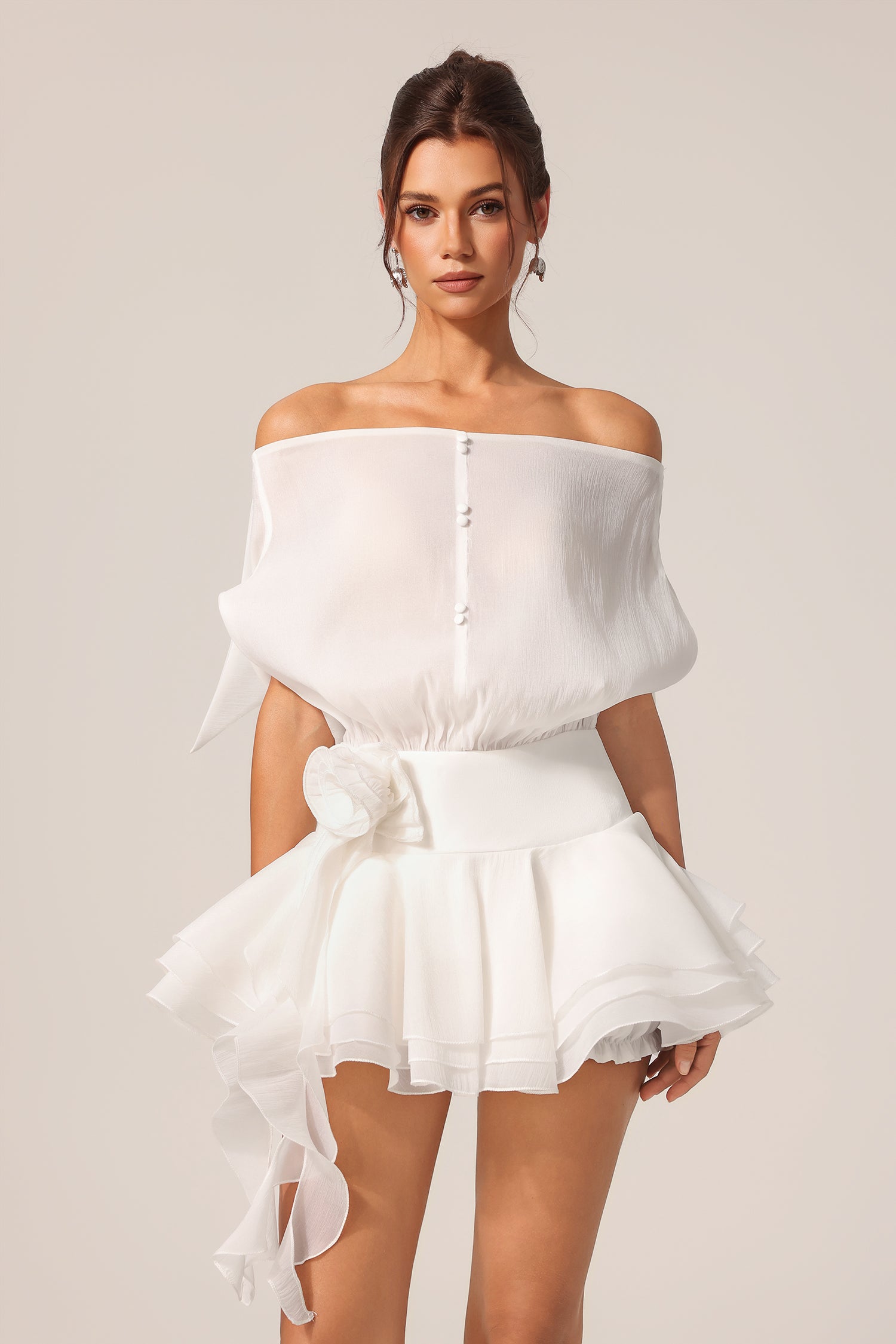 Kattin Off-The-Shoulder Flowers Mini Dress