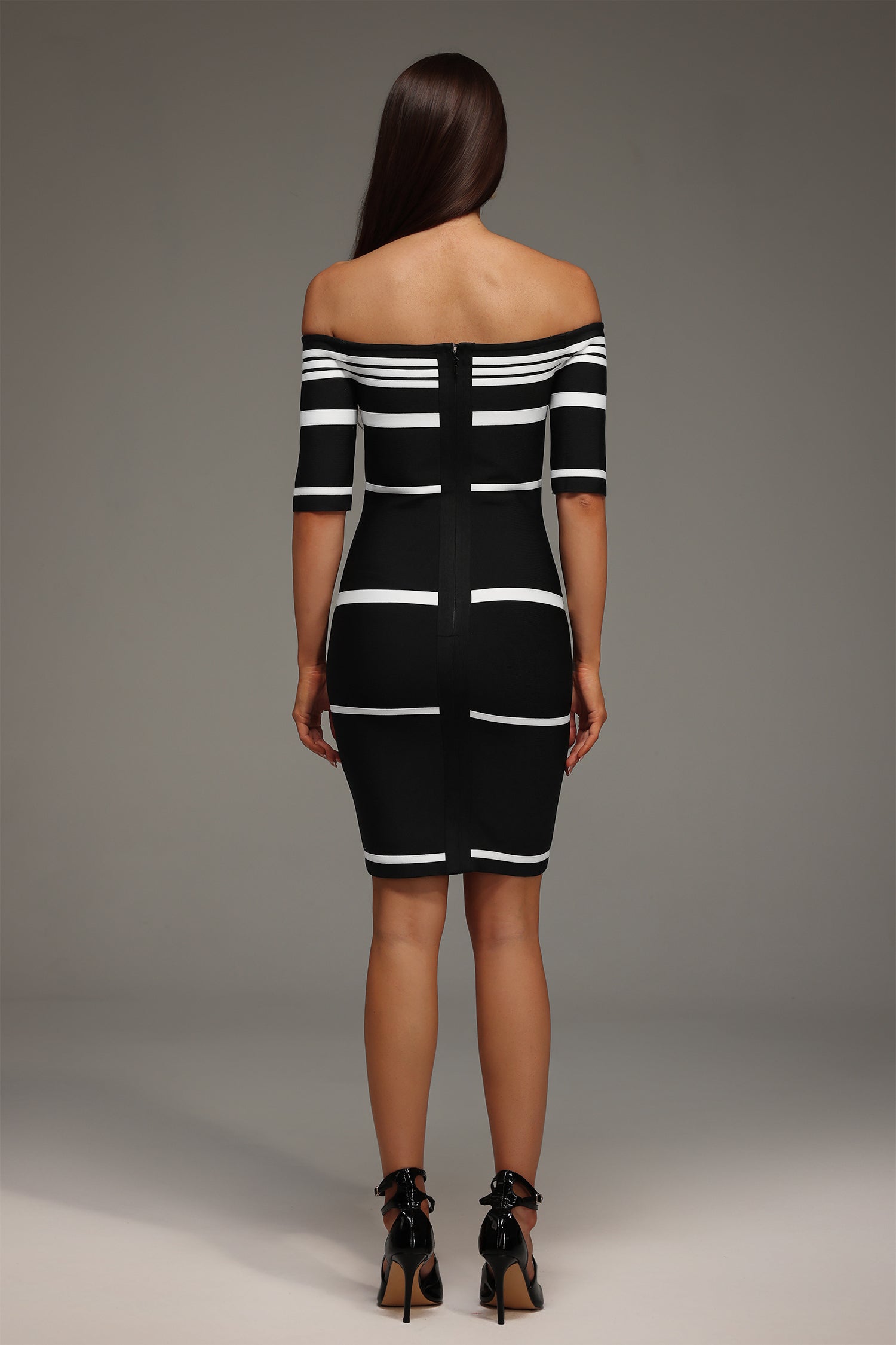 Mirelle Off The Shoulder Stripes Bandage Mini Dress