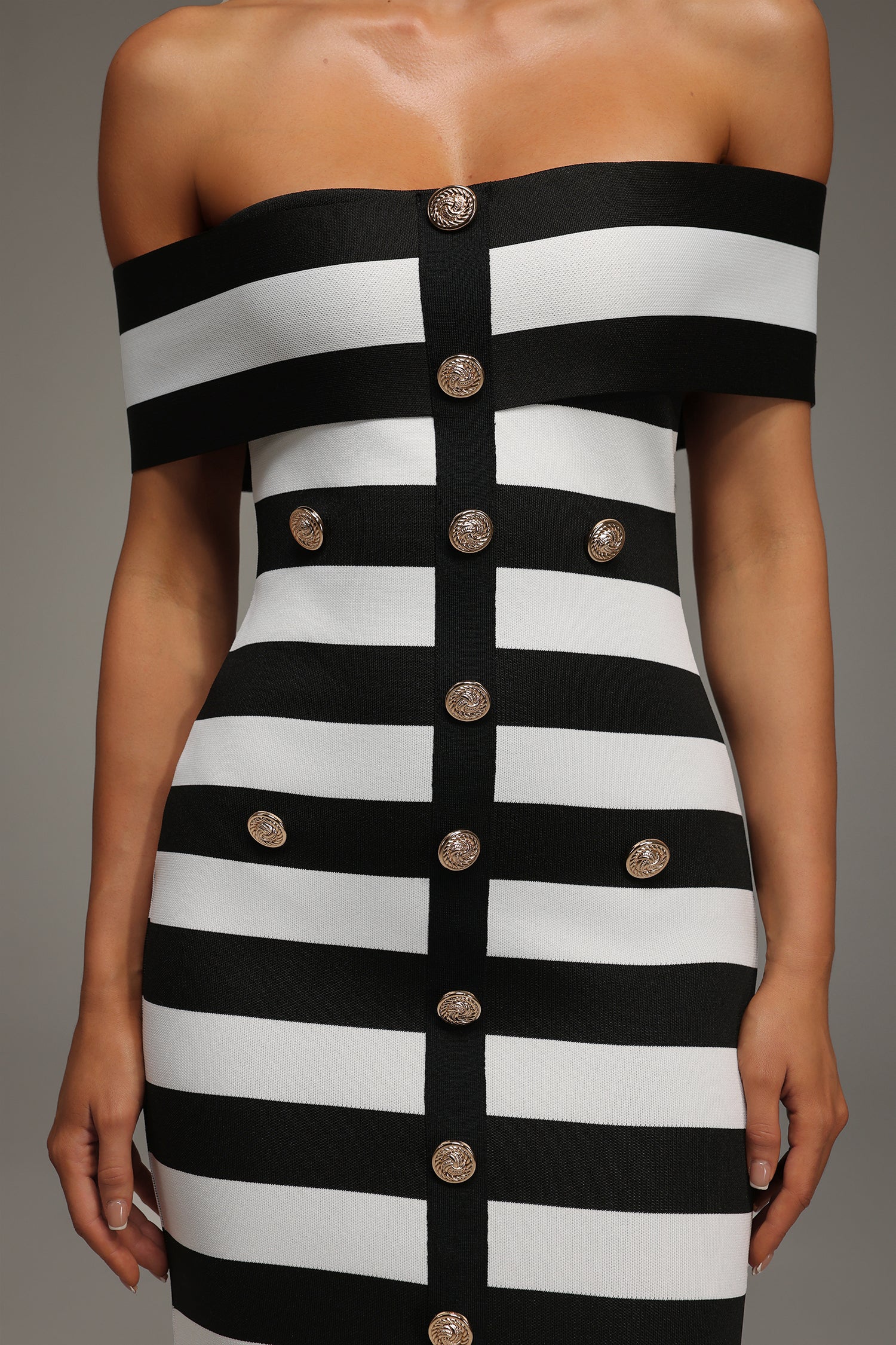 Habiba Off The Shoulder Stripes Bandage Maxi Dress