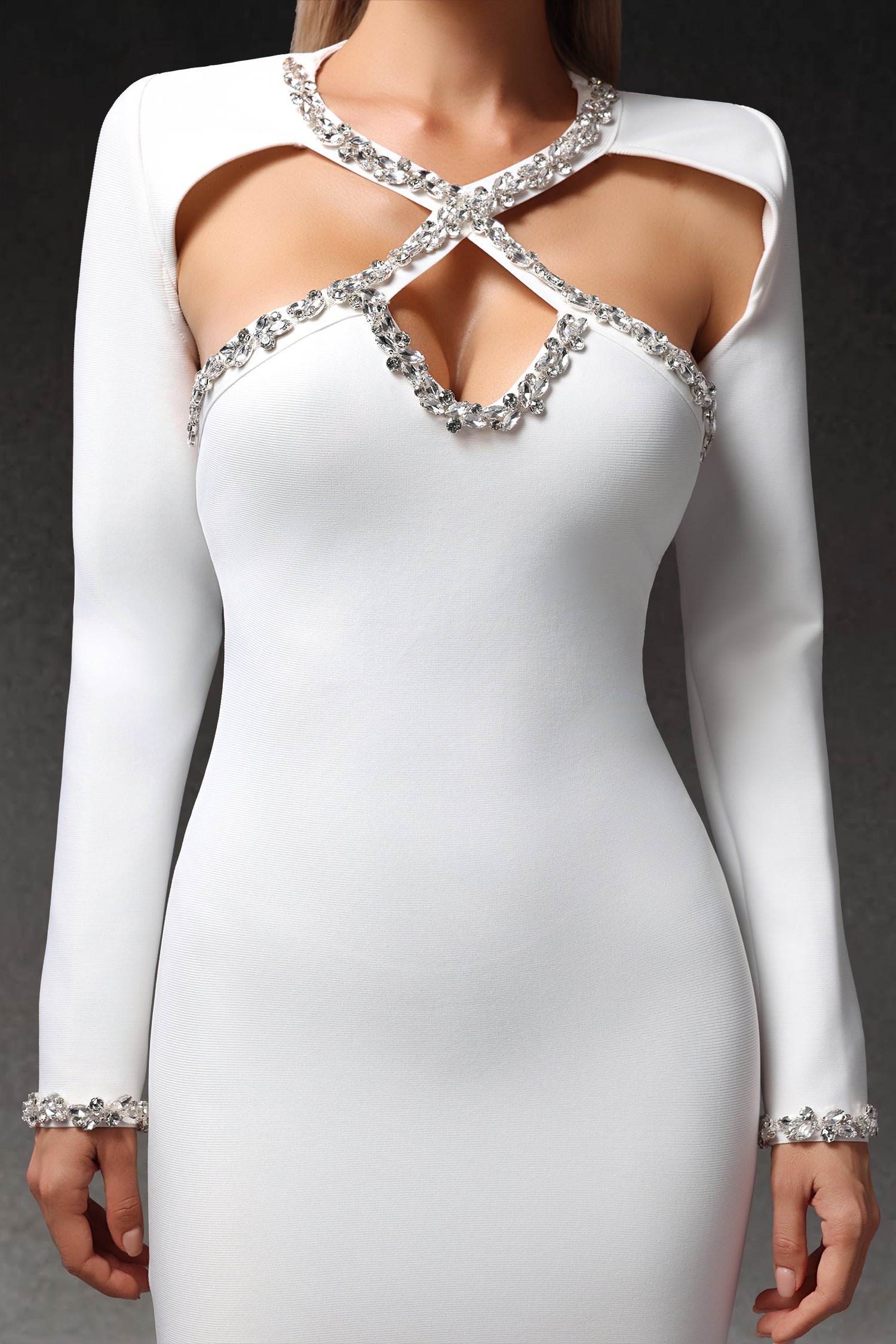Una Long Sleeves Hollow Out Diamond Mini Dress