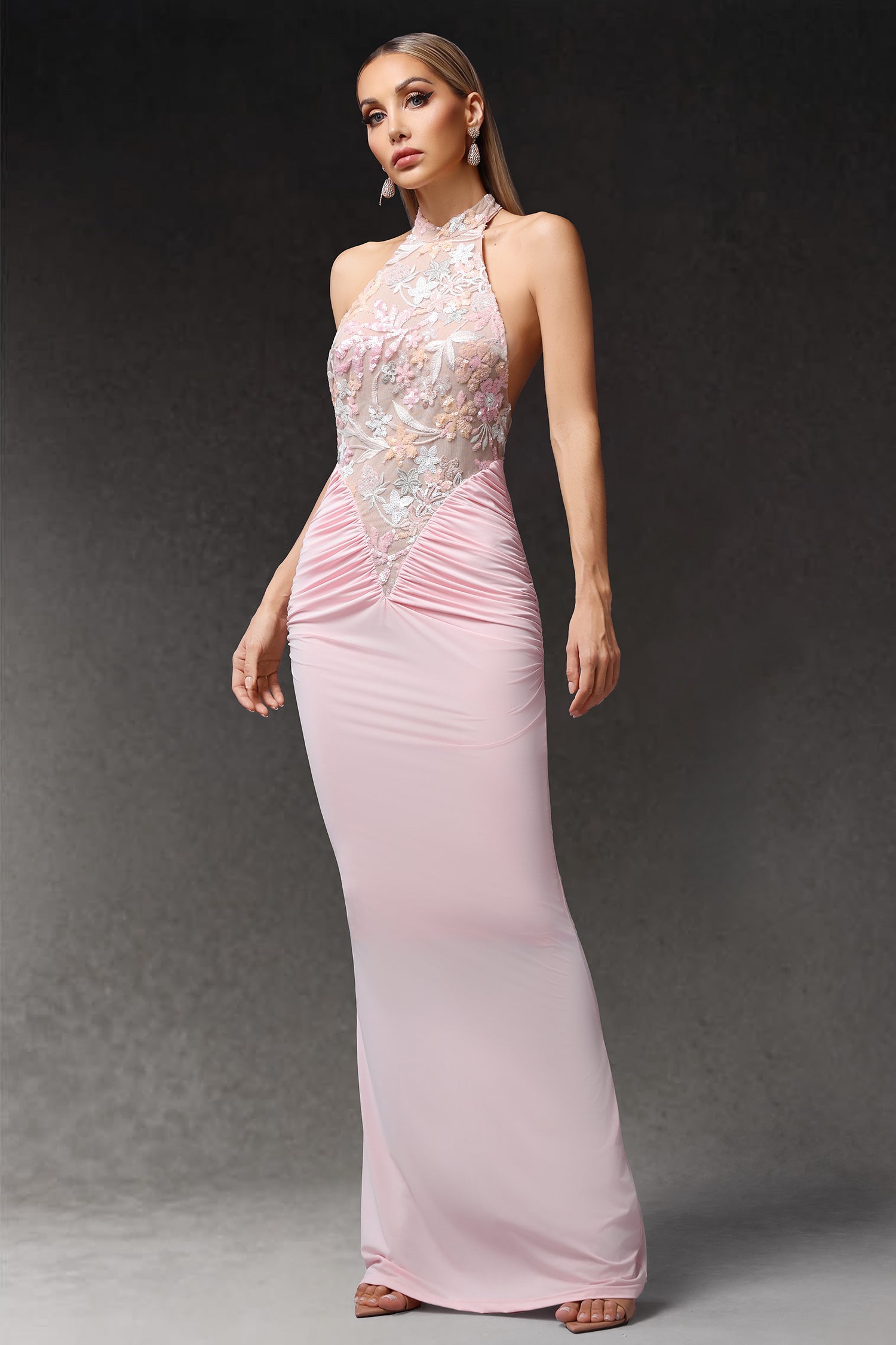 Eigra Halter Sleeveless Fold Maxi Dress