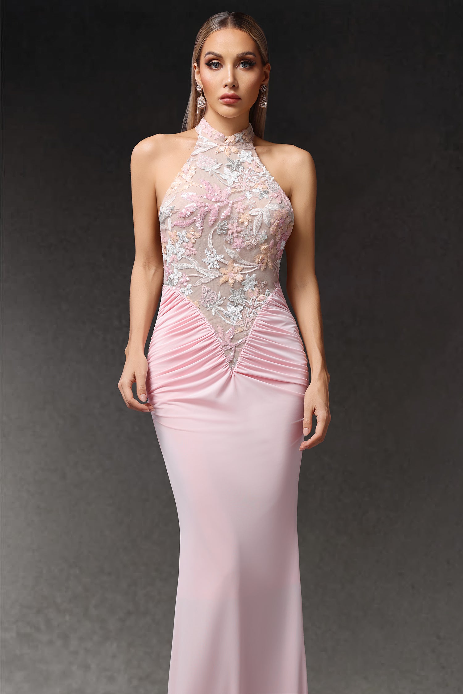 Eigra Halter Sleeveless Fold Maxi Dress