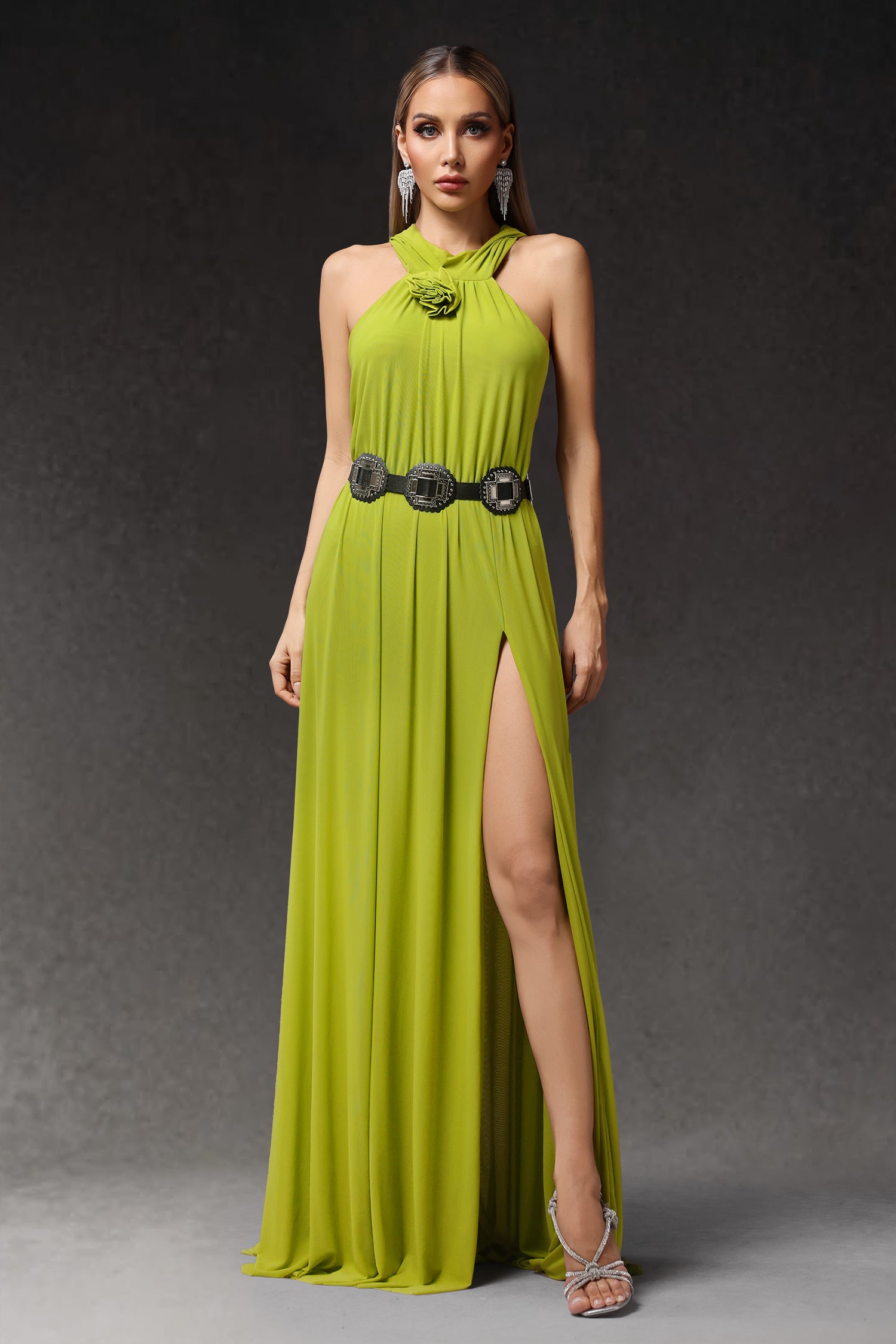 Naleza Sleeveless Flowers Slit Maxi Dress