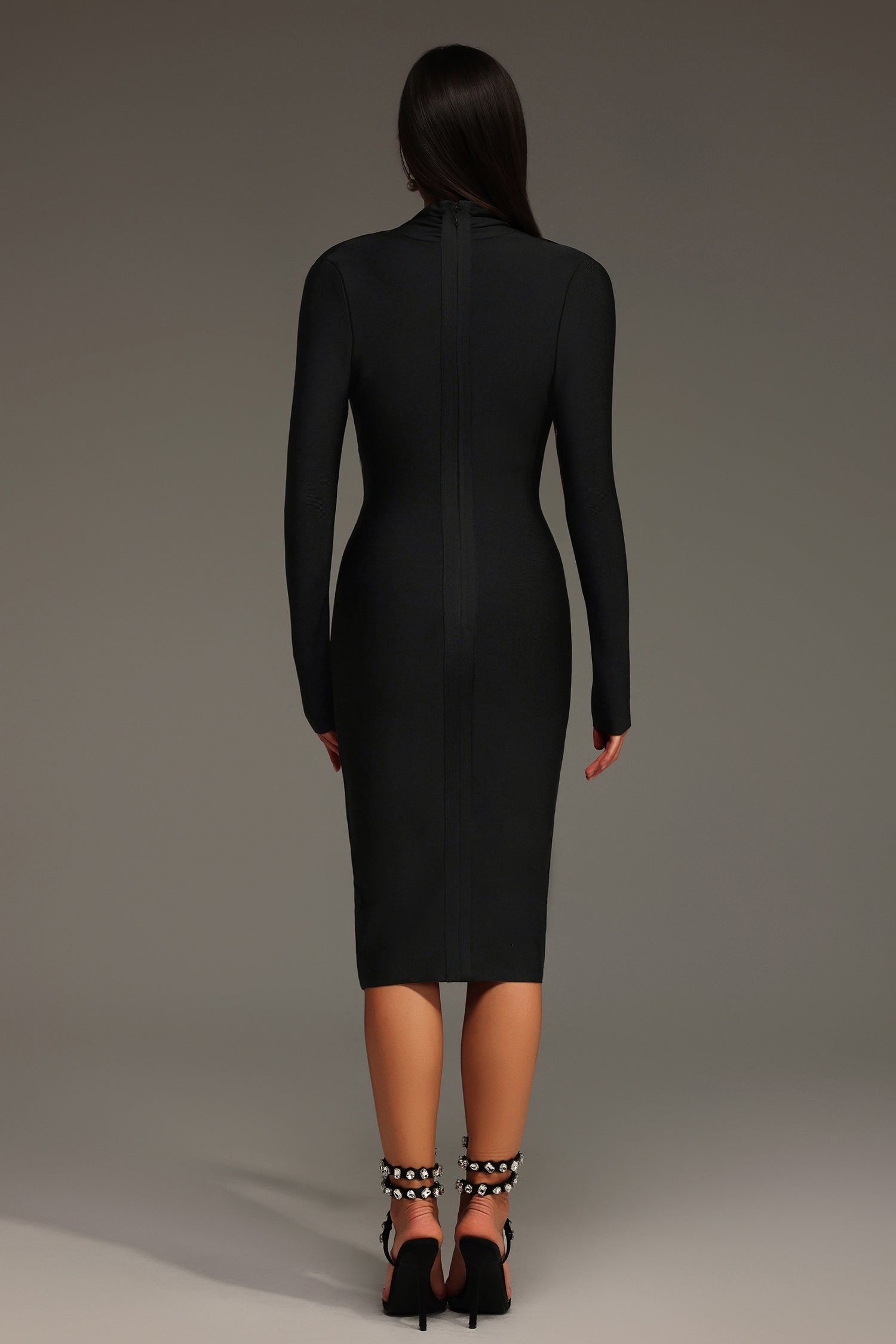 Ieesha Long Sleeve V-Neck Bandage Midi Dress