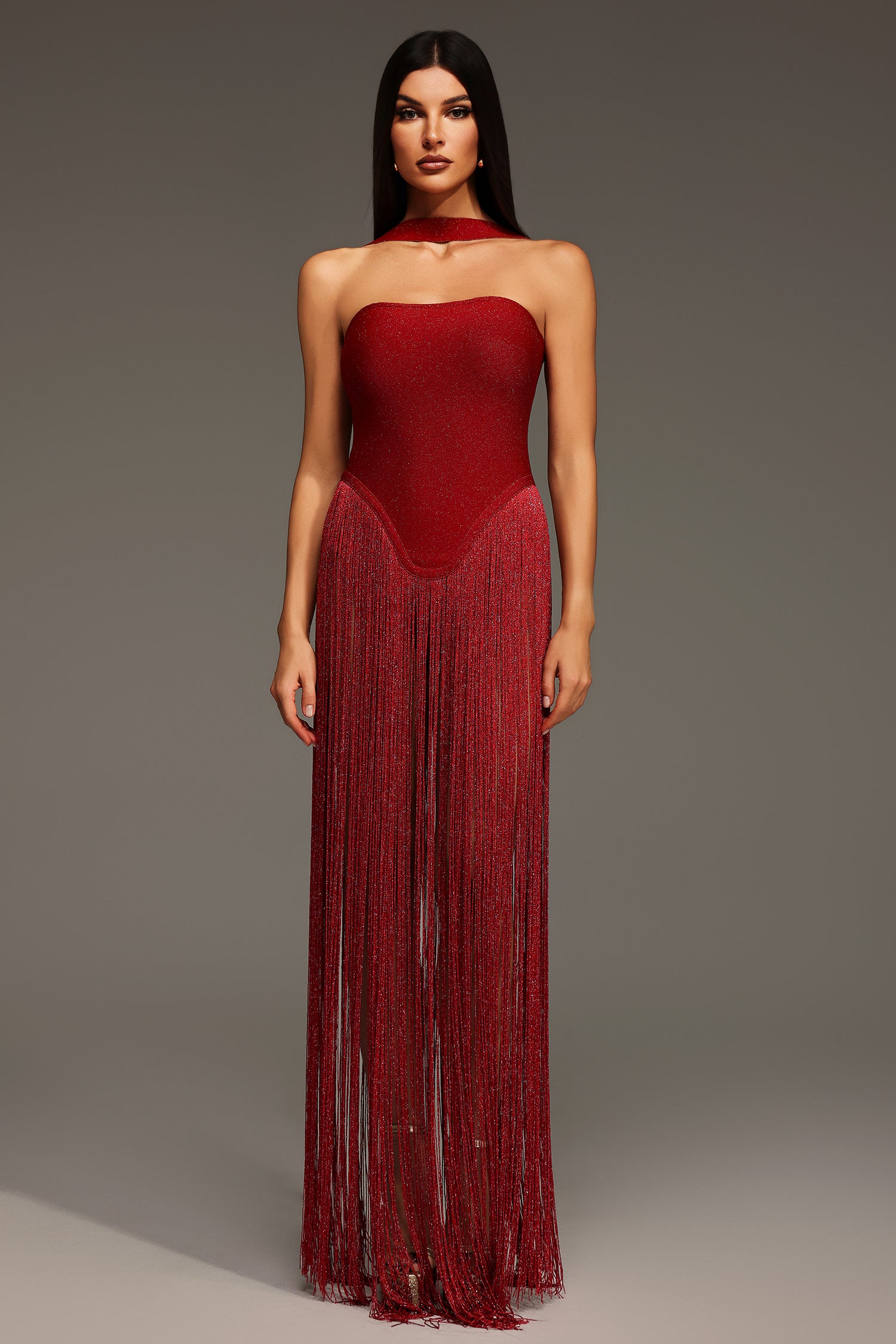 Morgan Halter SleevelessTassel Bandage Bodysuit