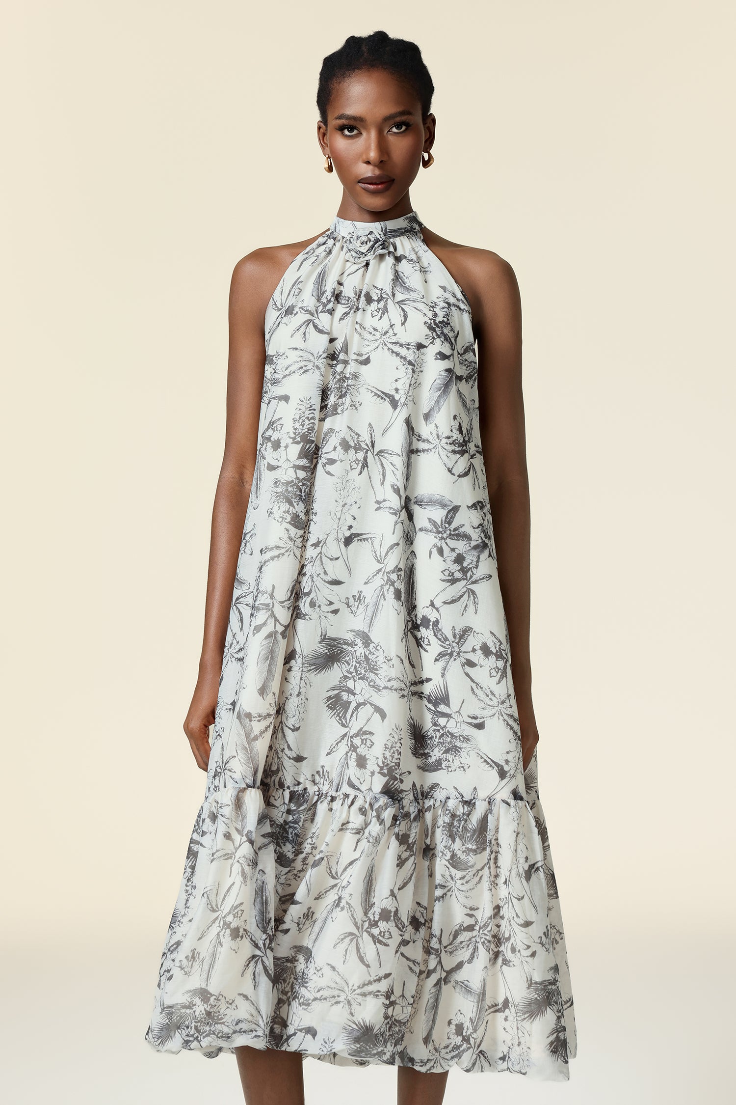 Florelle Sleeveless Flower Printed Midi Dress