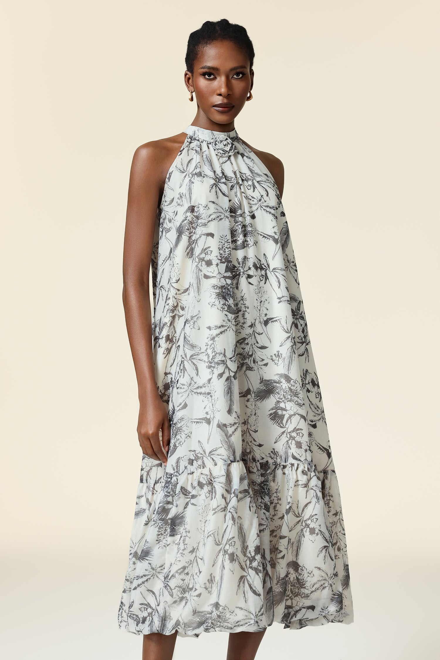 Florelle Sleeveless Flower Printed Midi Dress