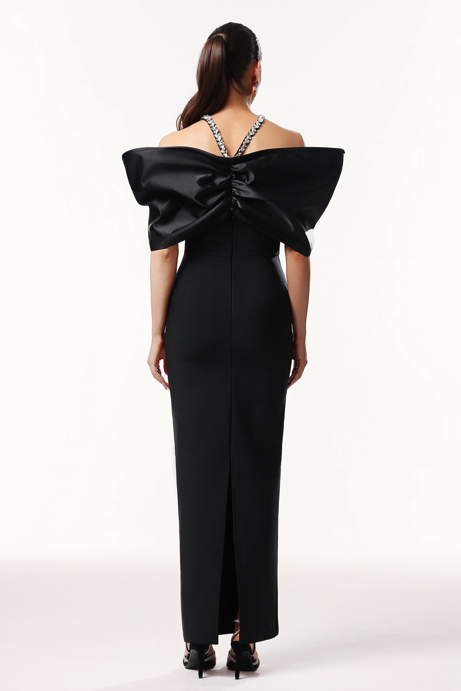 Tenley Halter Off The Shoulder Diamond Bandage Maxi Dress