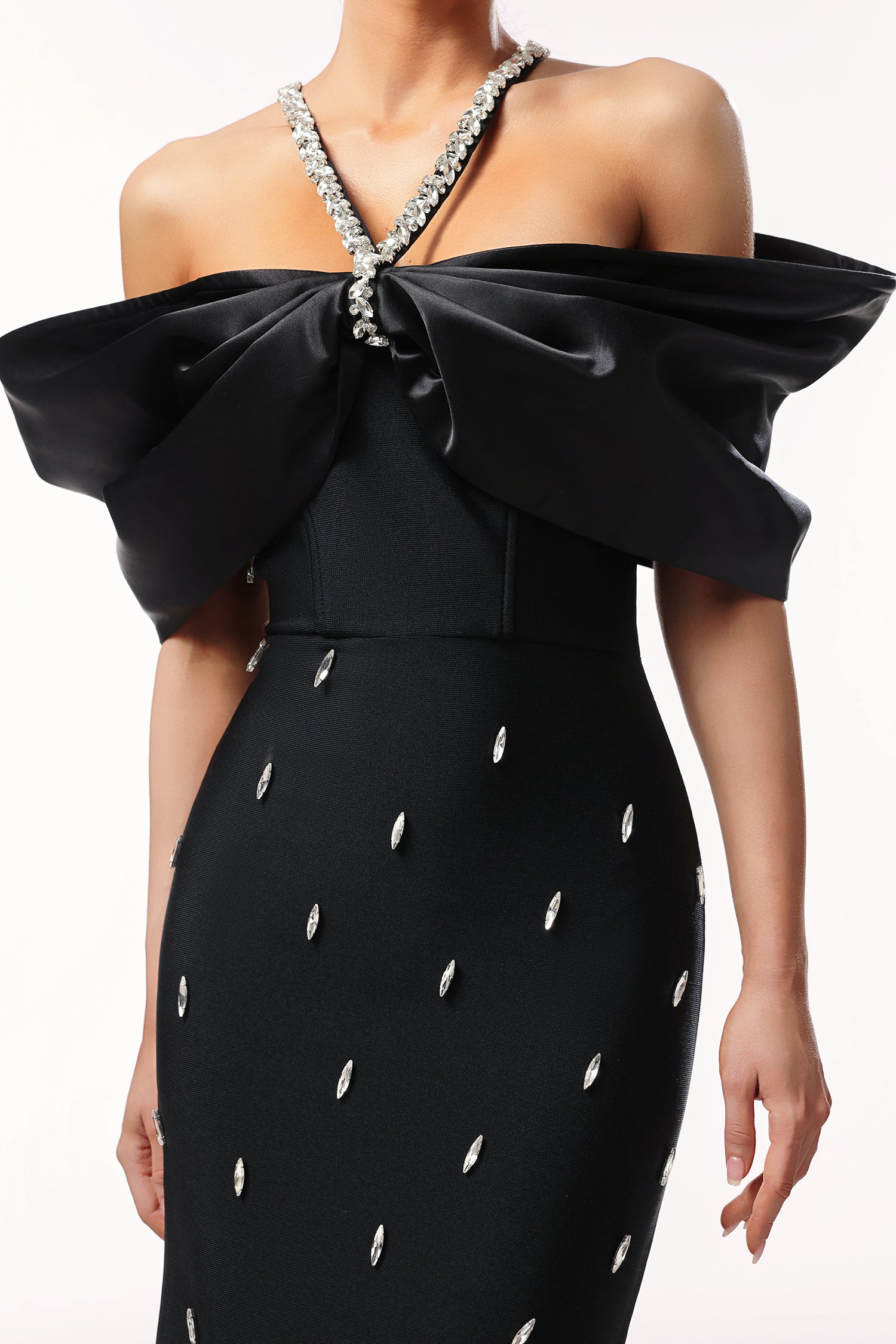 Tenley Halter Off The Shoulder Diamond Bandage Maxi Dress