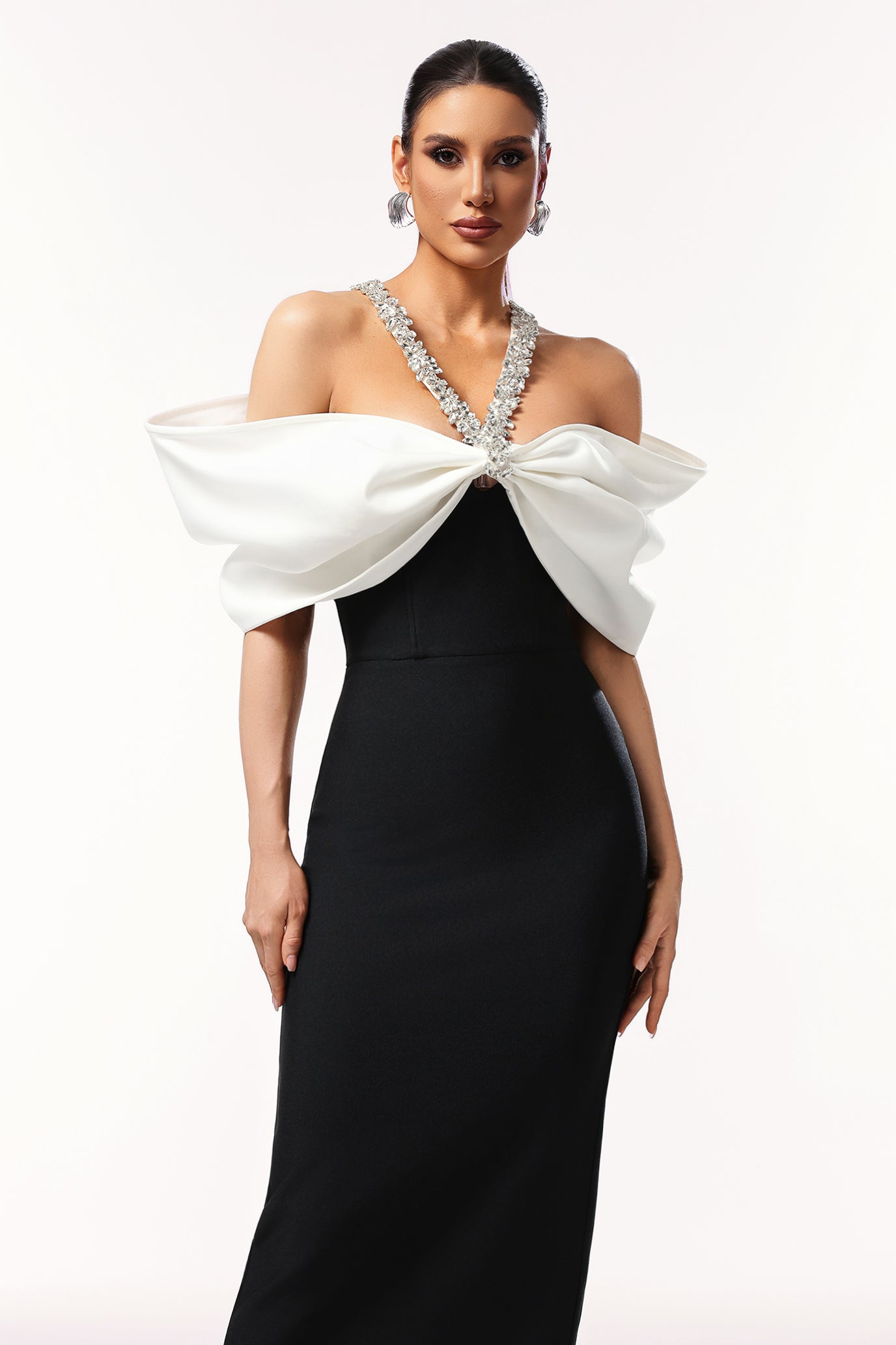 Lucifa Halter Sleeveless Bow Diamond Ribbon Bandage Maxi Dress