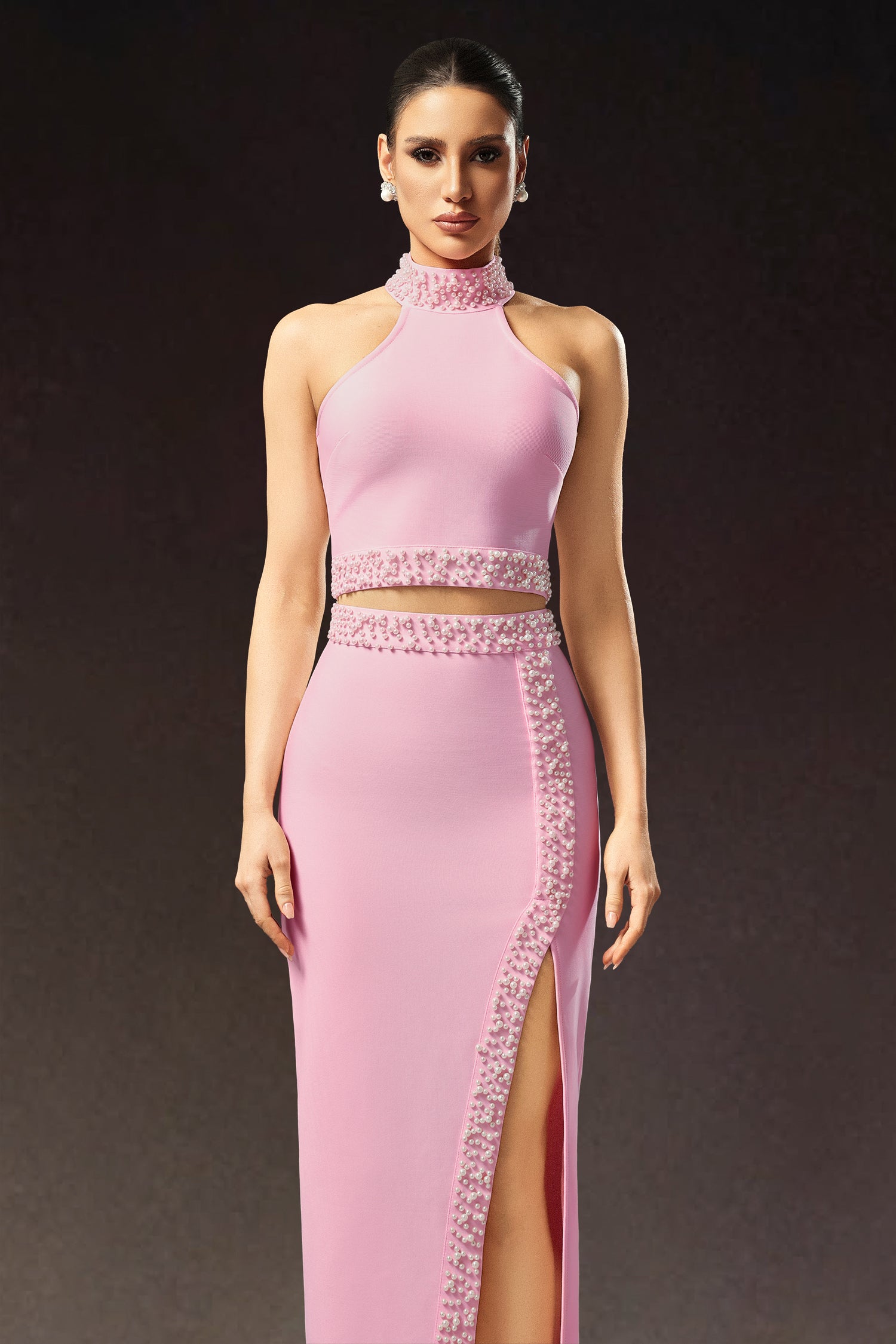 Fenby Halter Sleeveless Slit Bandage Maxi Dress