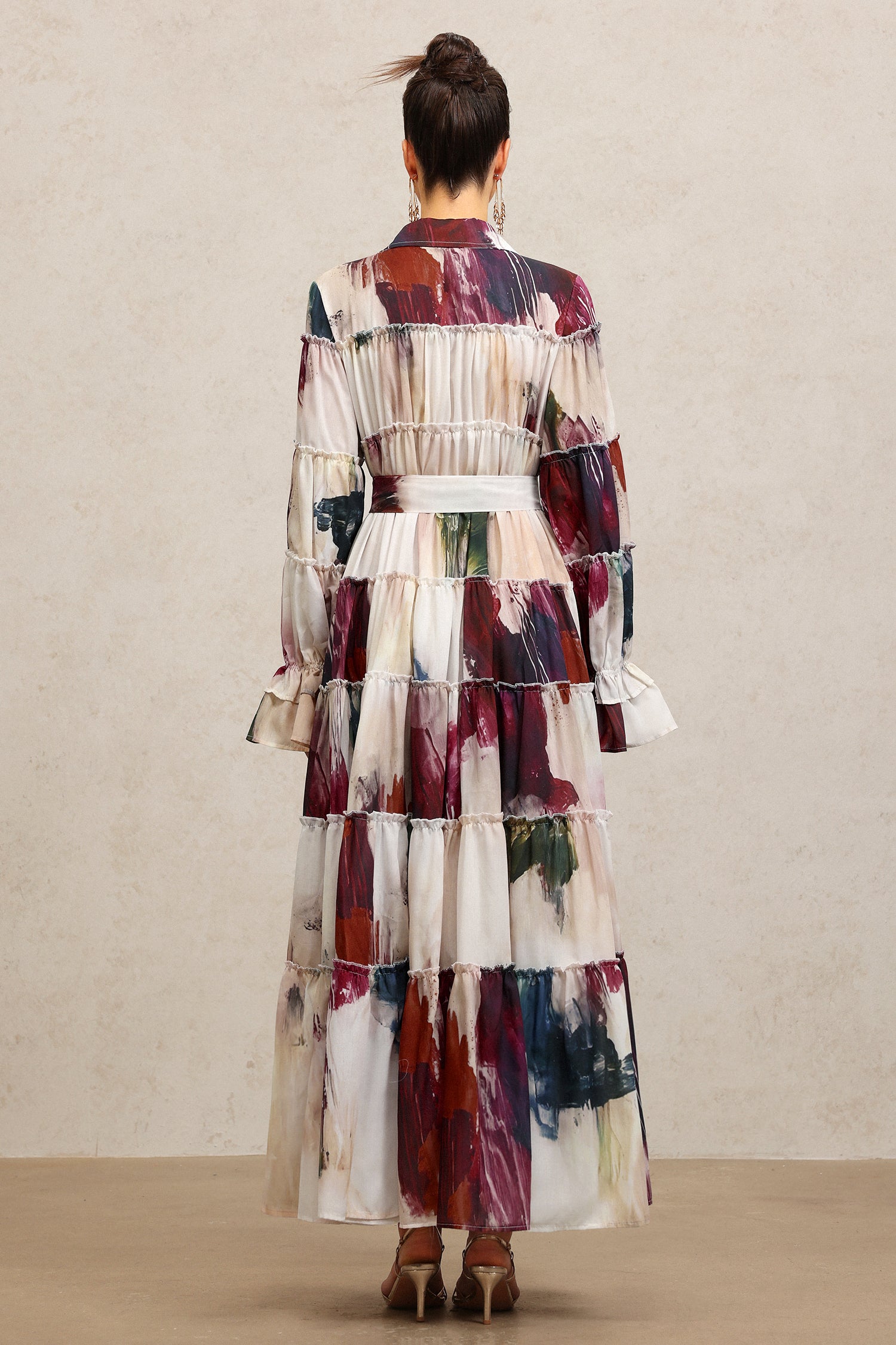 Raanana Lapel Long Sleeves Floral Printed Maxi Dress