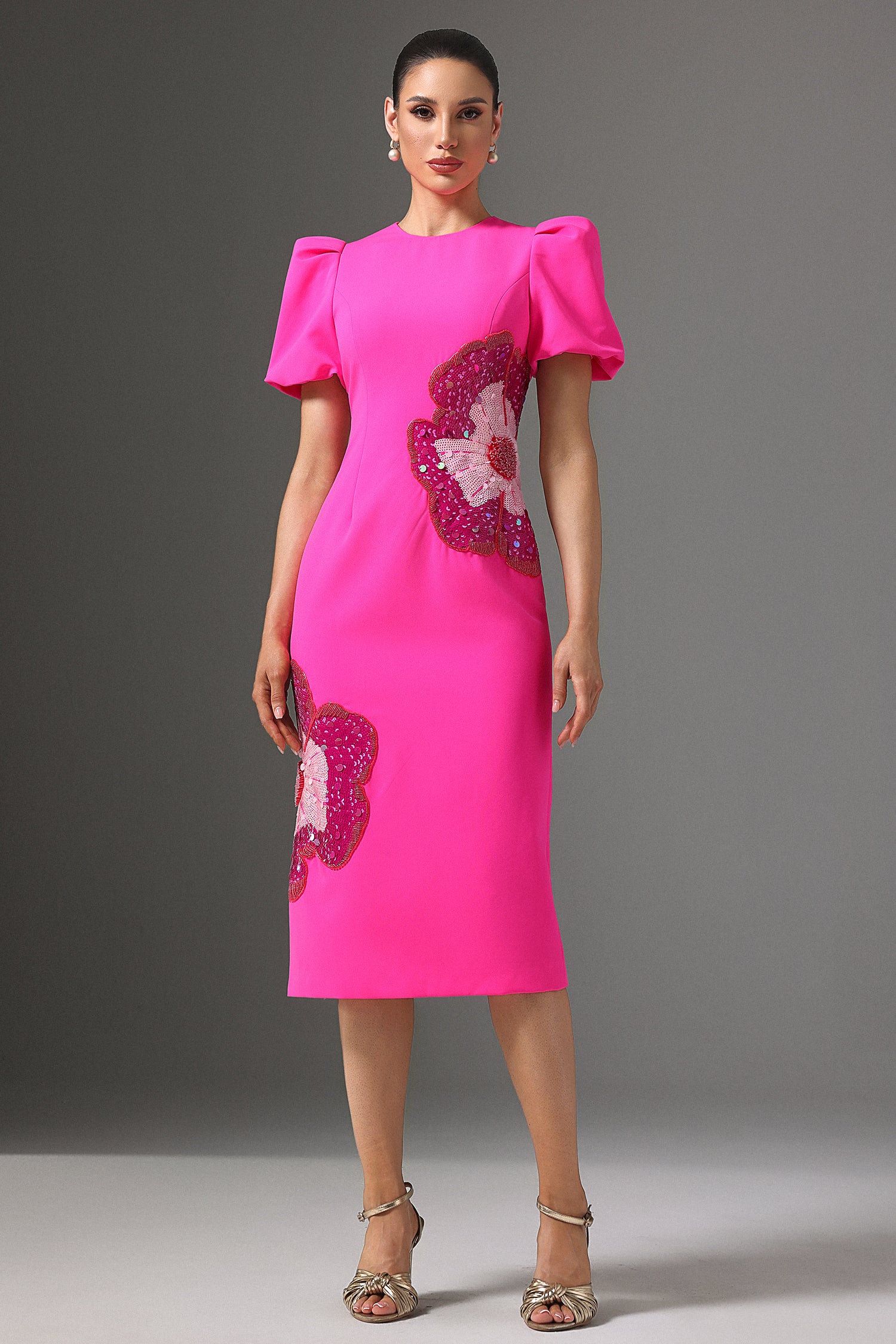 Elissa Puff Sleve Floral Midi Dress