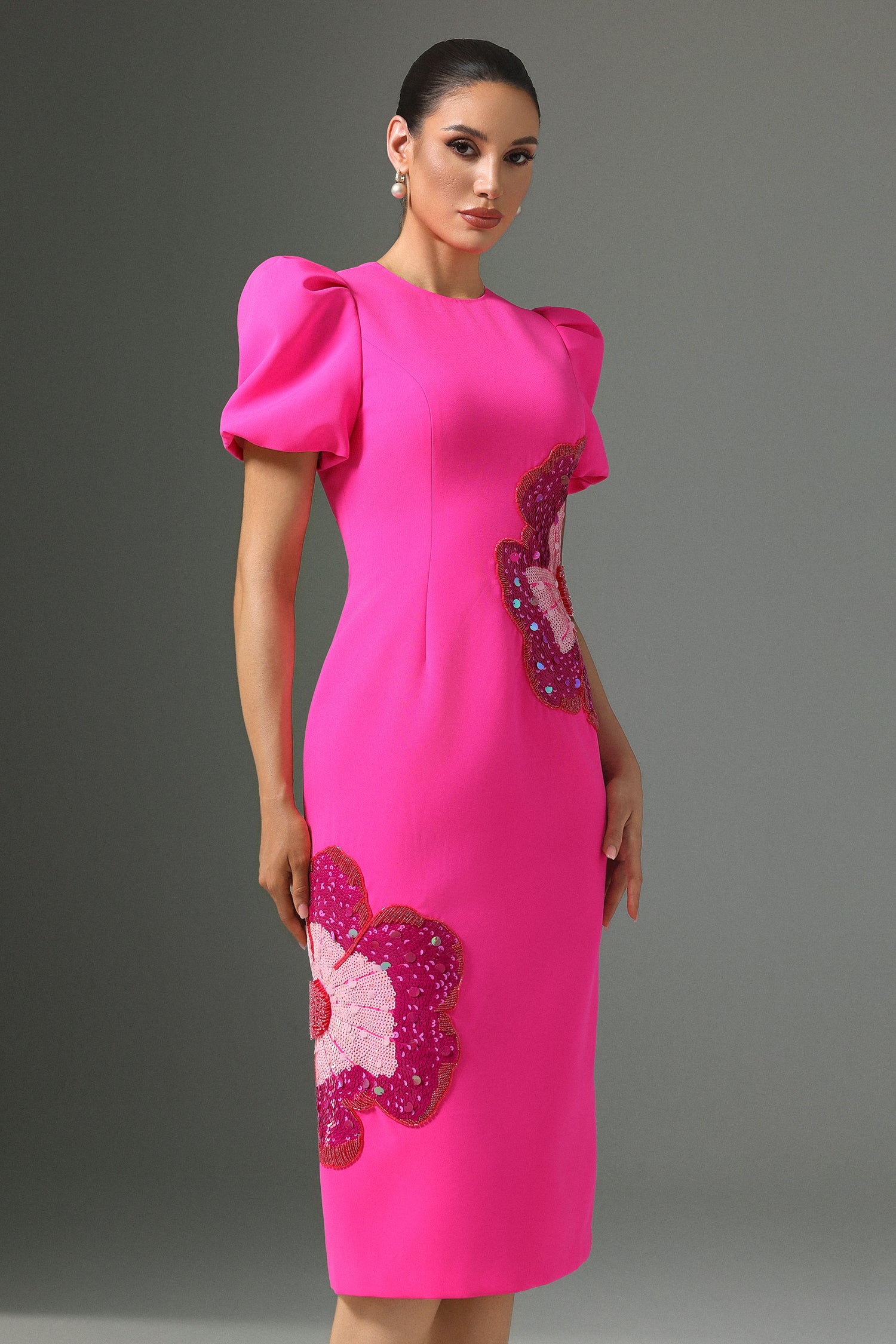 Elissa Puff Sleve Floral Midi Dress