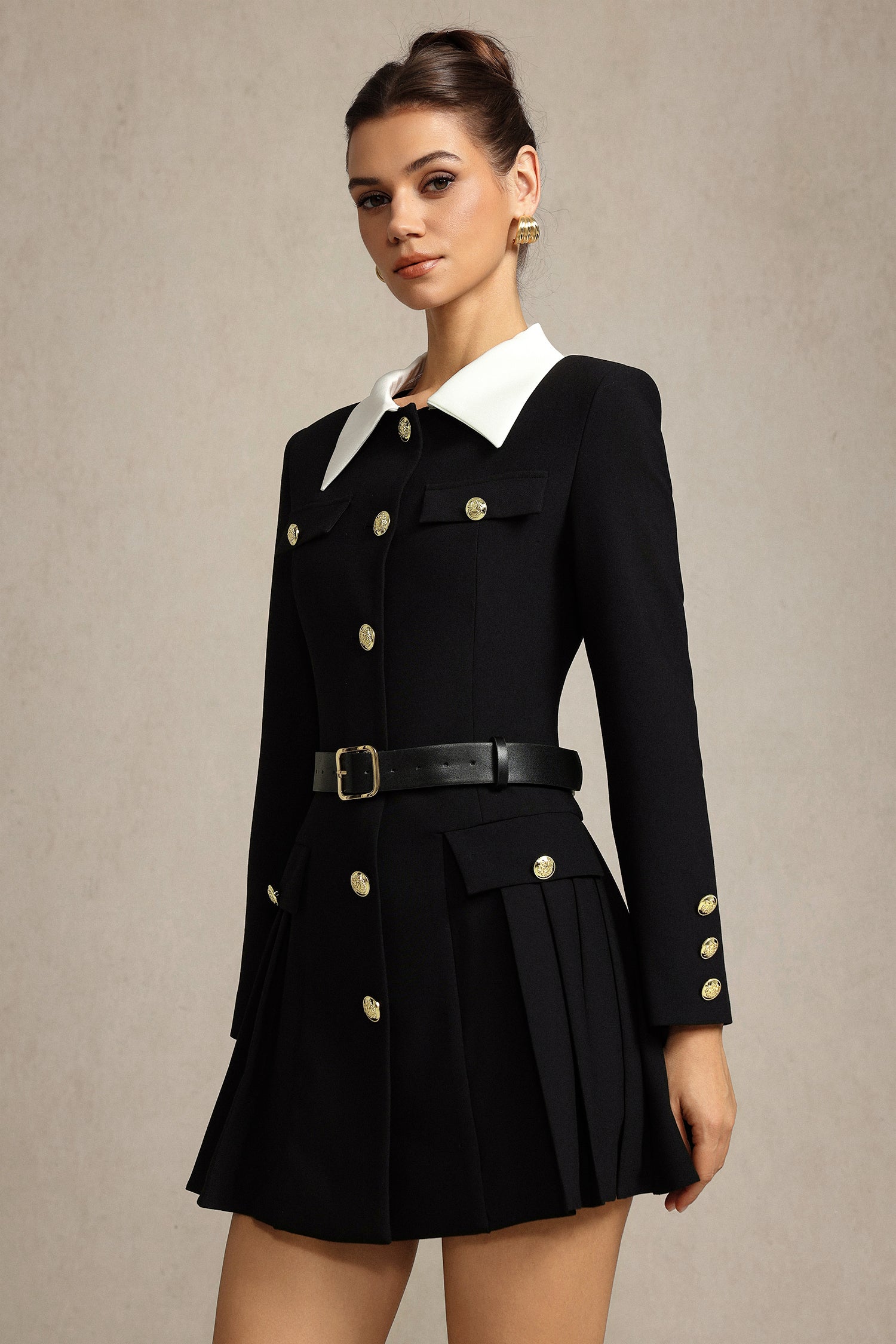 Persasy Lapel Long Sleeves Mini Dress