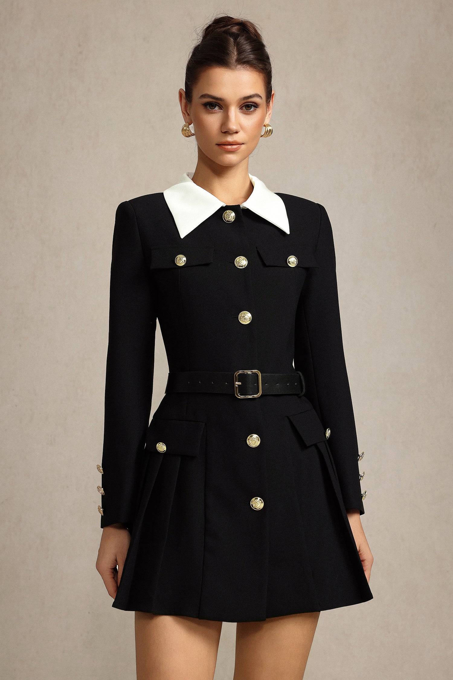 Persasy Lapel Long Sleeves Mini Dress